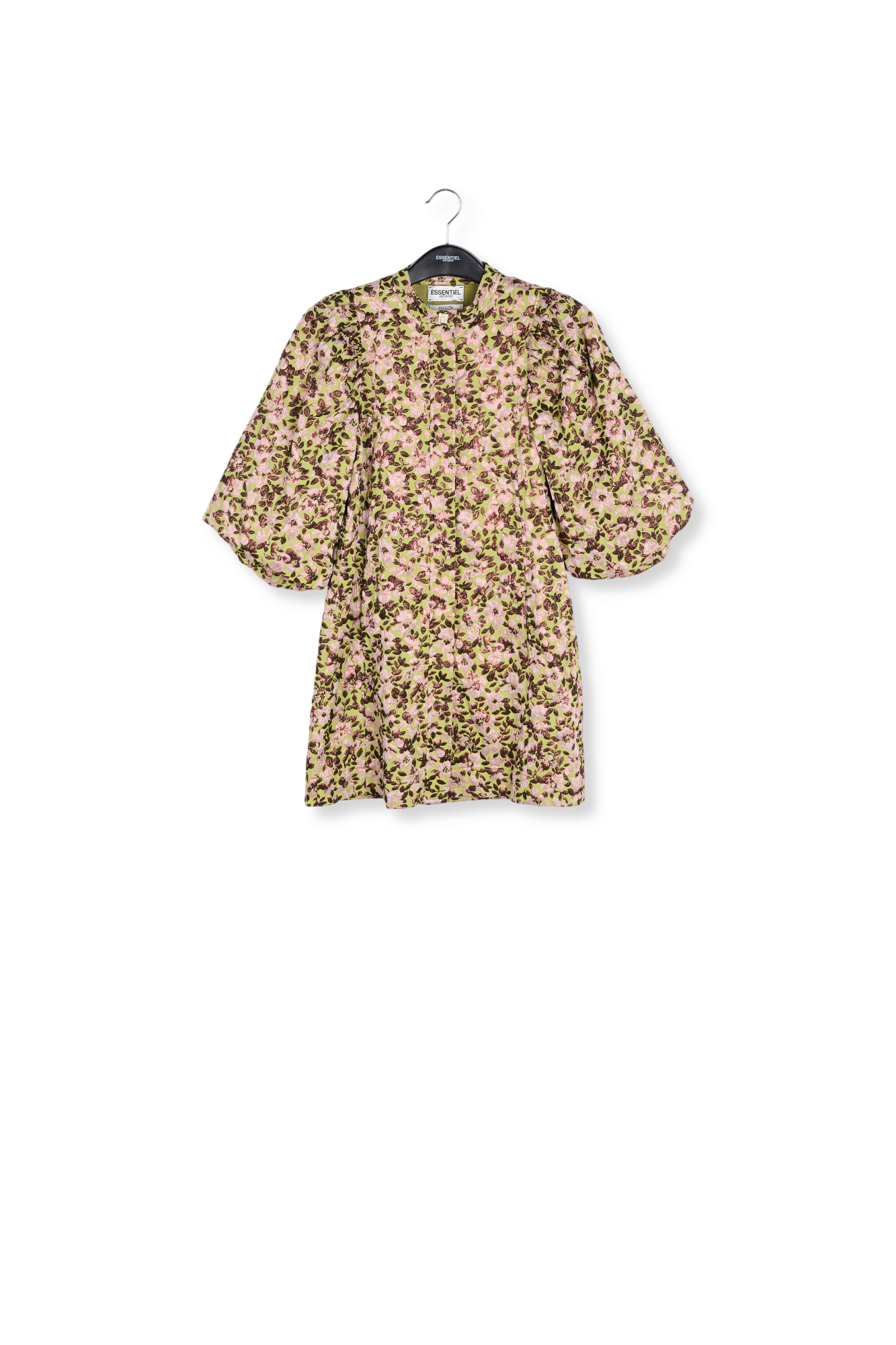 Green mini dress with metallic floral motif RE—SSENTIEL second-hand photo 1