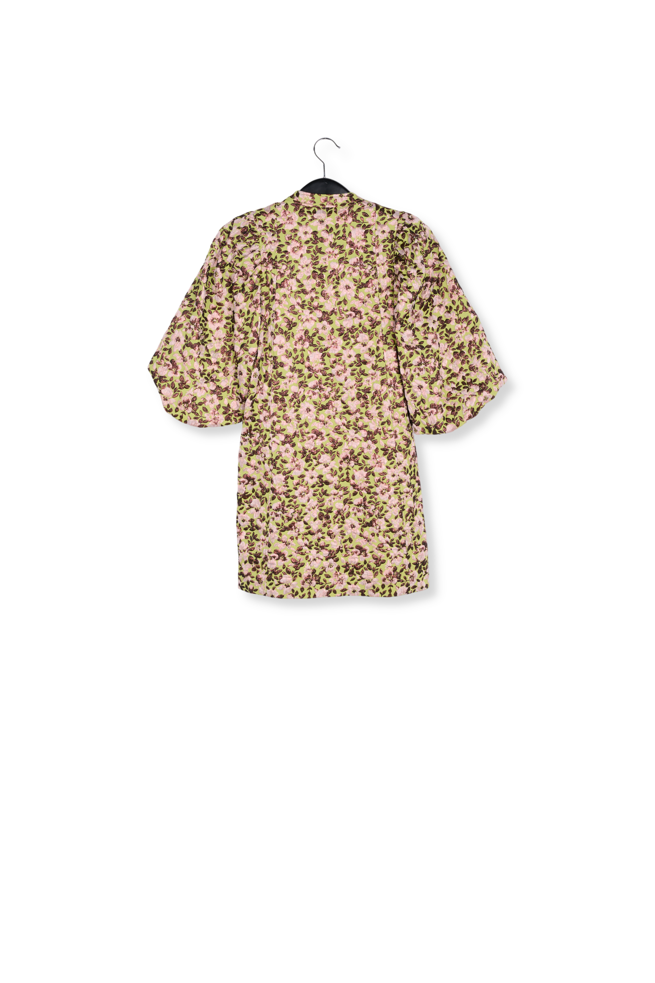 Green mini dress with metallic floral motif RE—SSENTIEL second-hand photo 2