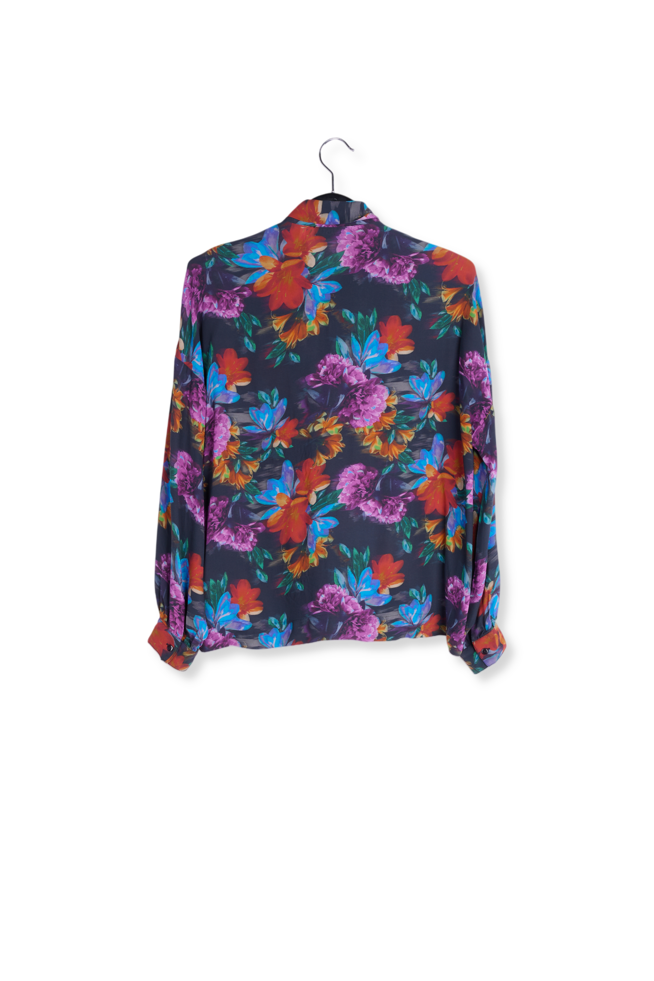Hemd met strik en antracietgrijze, blauwe en oranje bloemenprint RE—SSENTIEL tweedehands photo 2