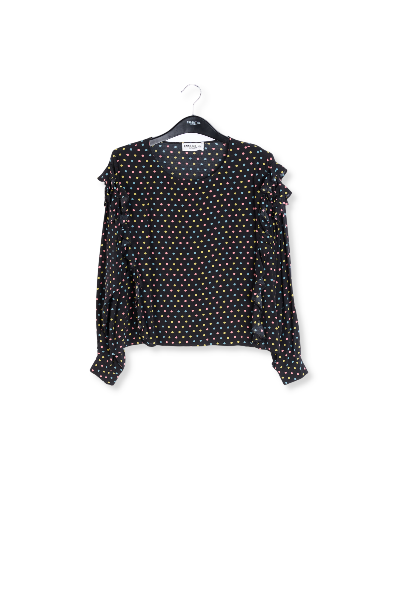 Black polka-dot top with ruffles RE—SSENTIEL second-hand photo 1