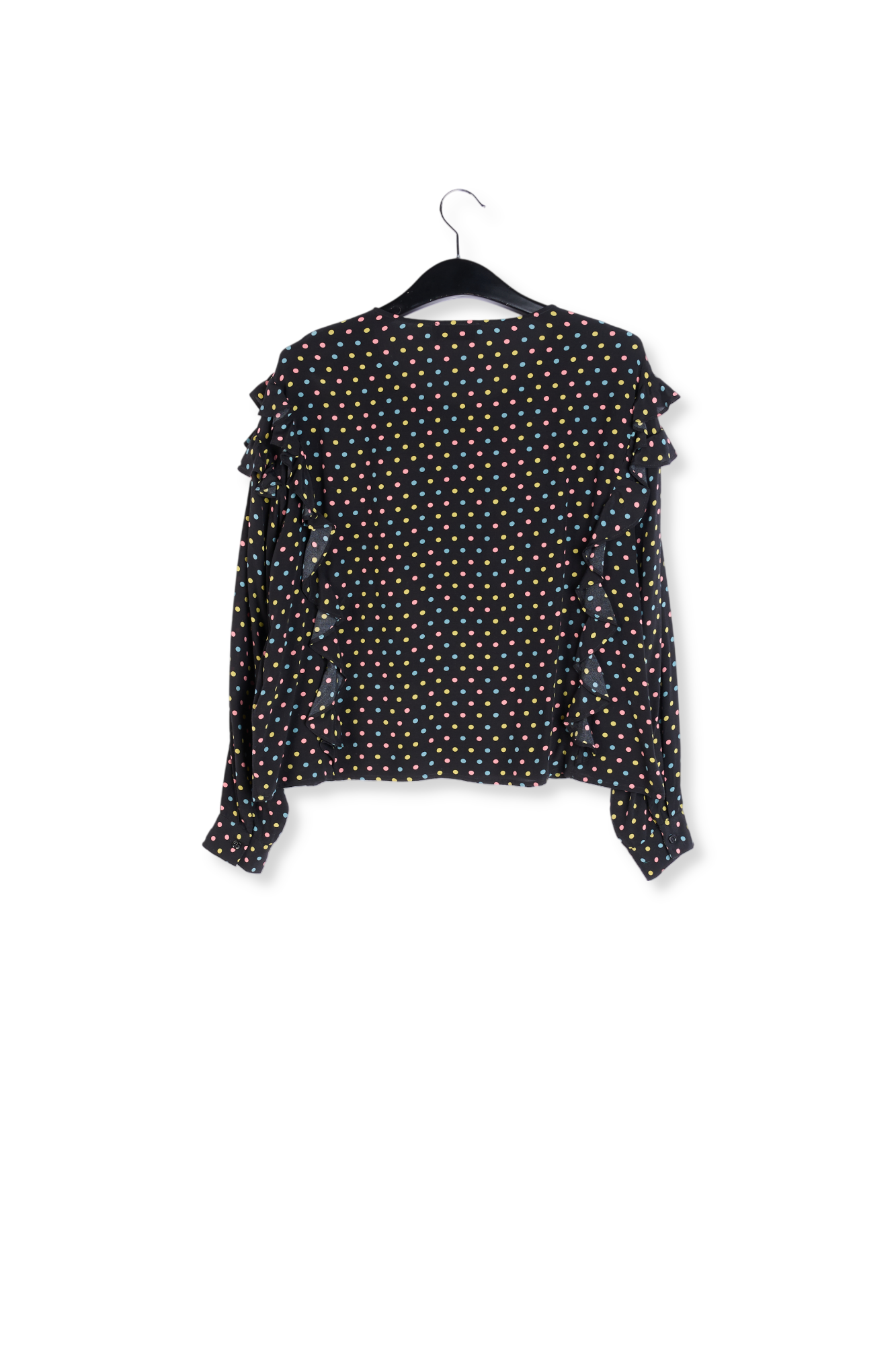 Black polka-dot top with ruffles RE—SSENTIEL second-hand photo 2