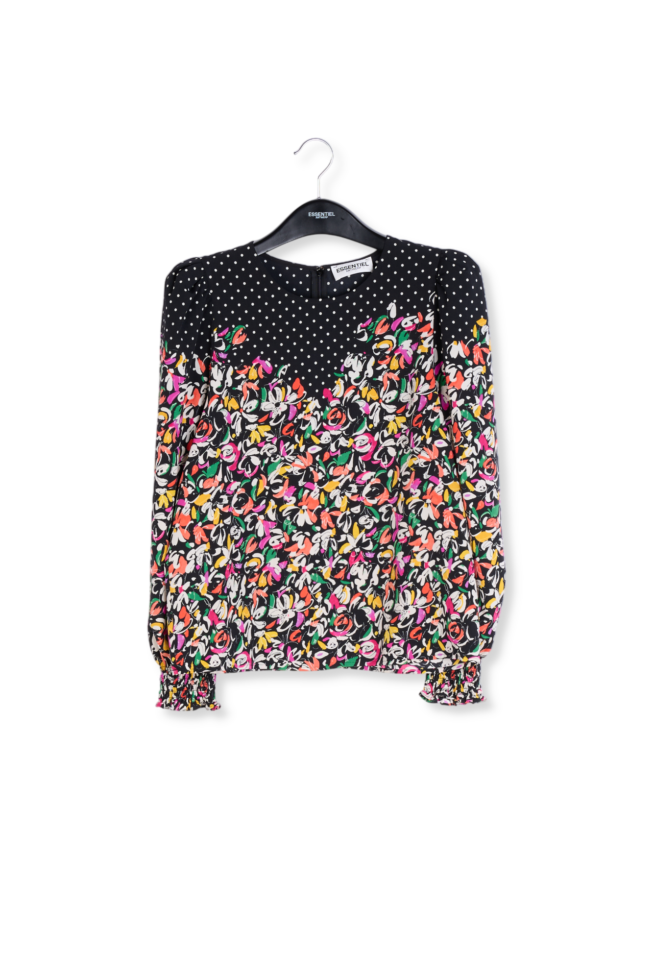 Kleurrijke top met bloemen- en stippenprint RE—SSENTIEL tweedehands photo 1