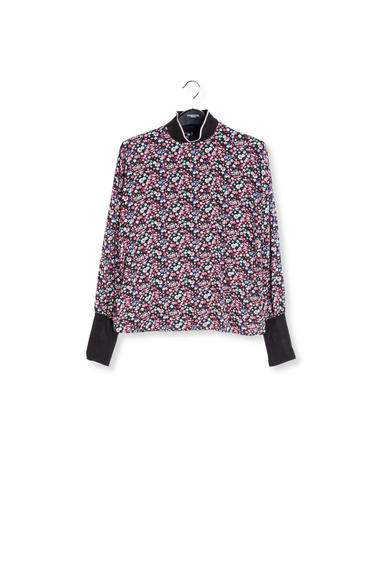 Top noir à fleurs avec bords contrastants RE—SSENTIEL seconde main photo 1