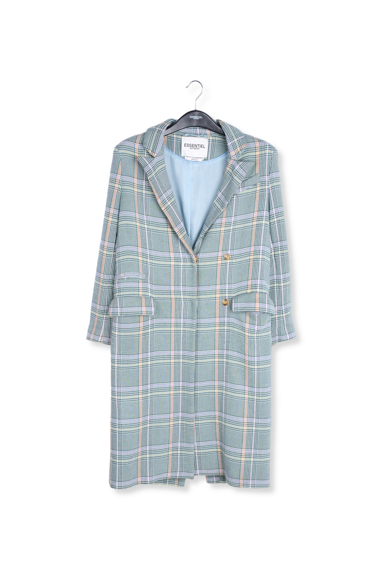 Manteau croisé en tartan vert RE—SSENTIEL seconde main photo 2