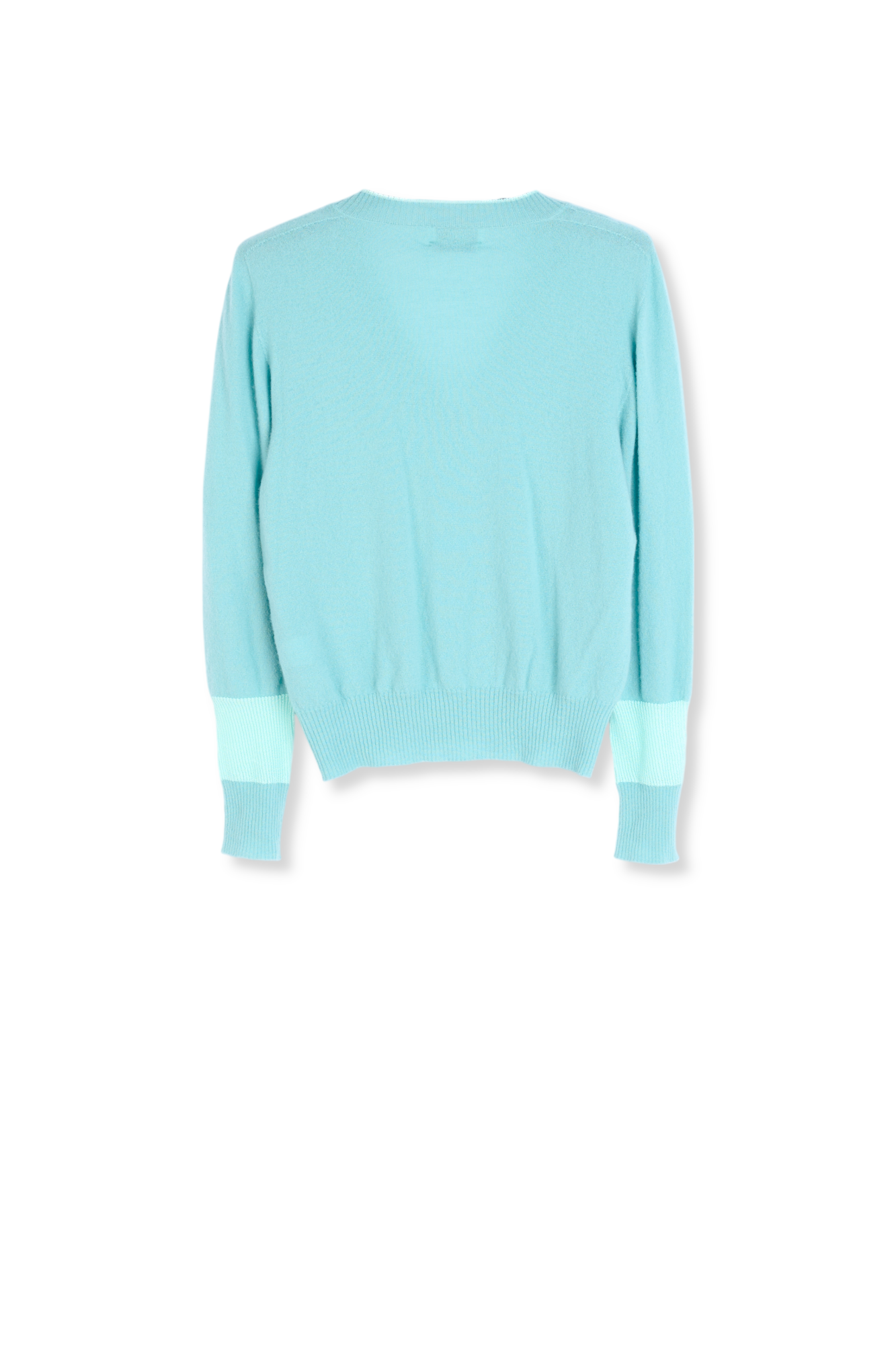 Pull turquoise en tricot fin à col en v RE—SSENTIEL seconde main photo 2