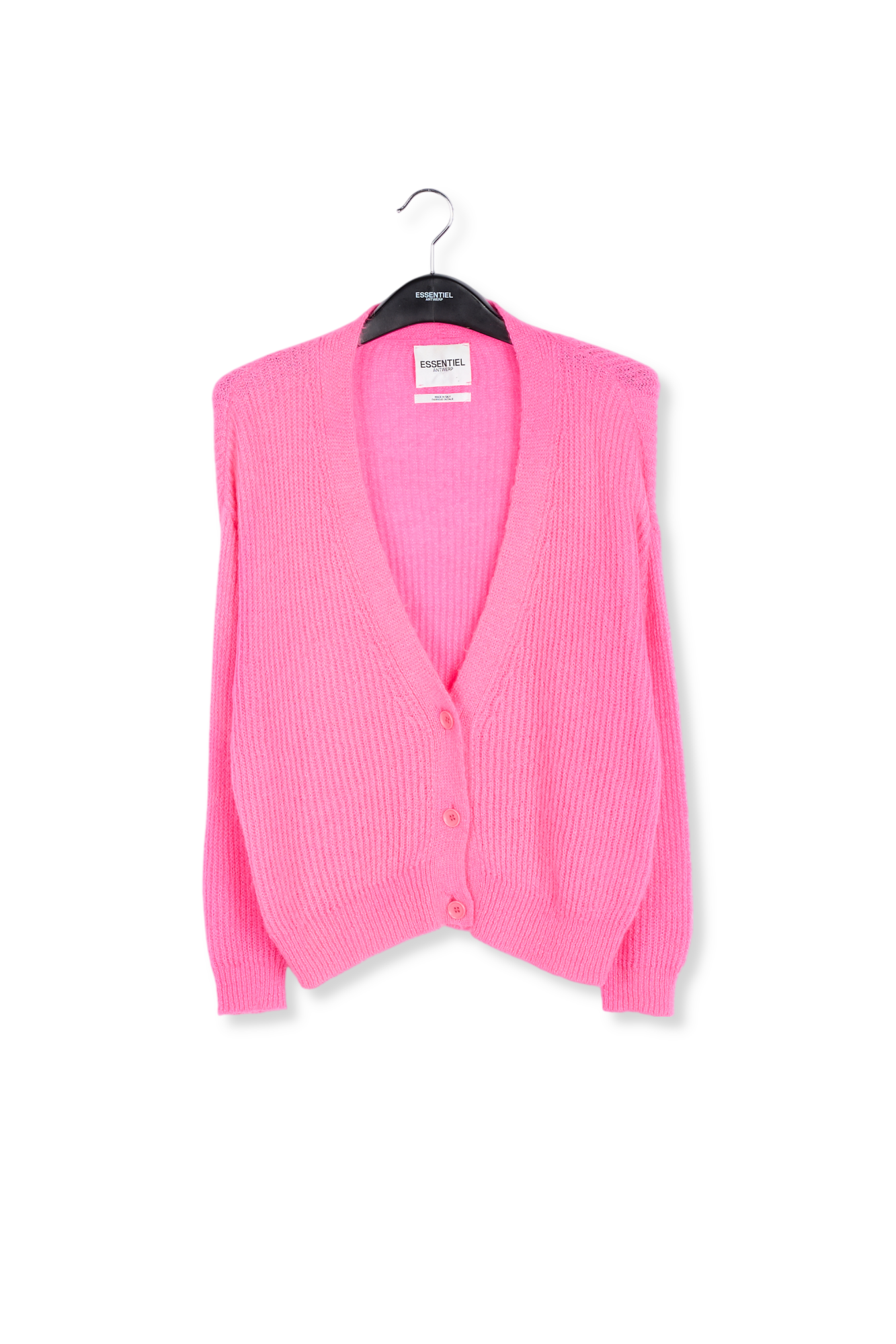 Knitted ribbed cardigan in fuchsia with mohair RE—SSENTIEL second-hand photo 1