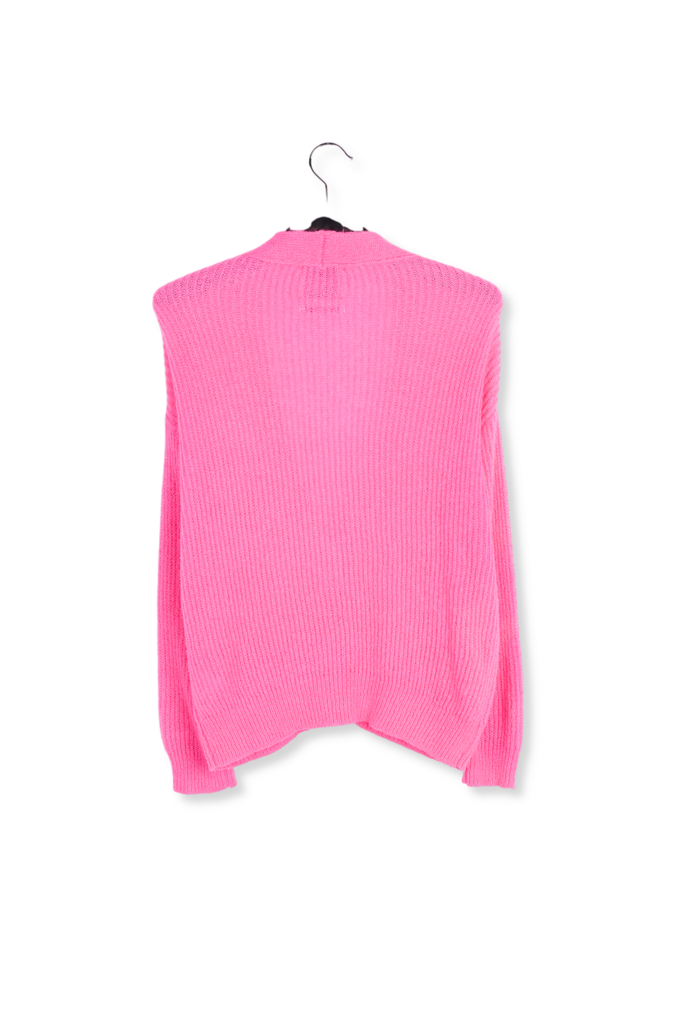 Knitted ribbed cardigan in fuchsia with mohair RE—SSENTIEL second-hand photo 2