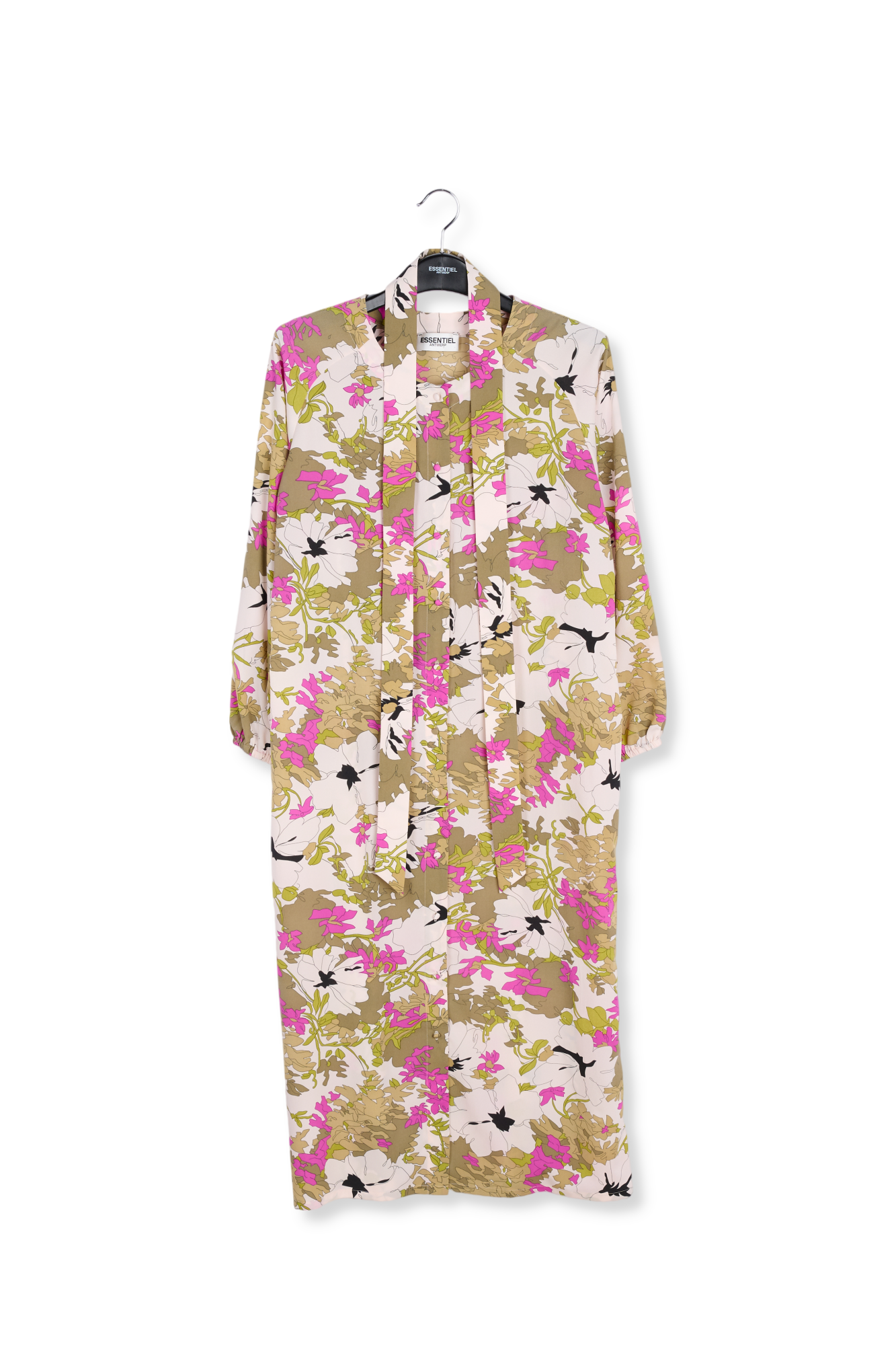 Khaki green, white and pink floral print shirt dress RE—SSENTIEL second-hand photo 1