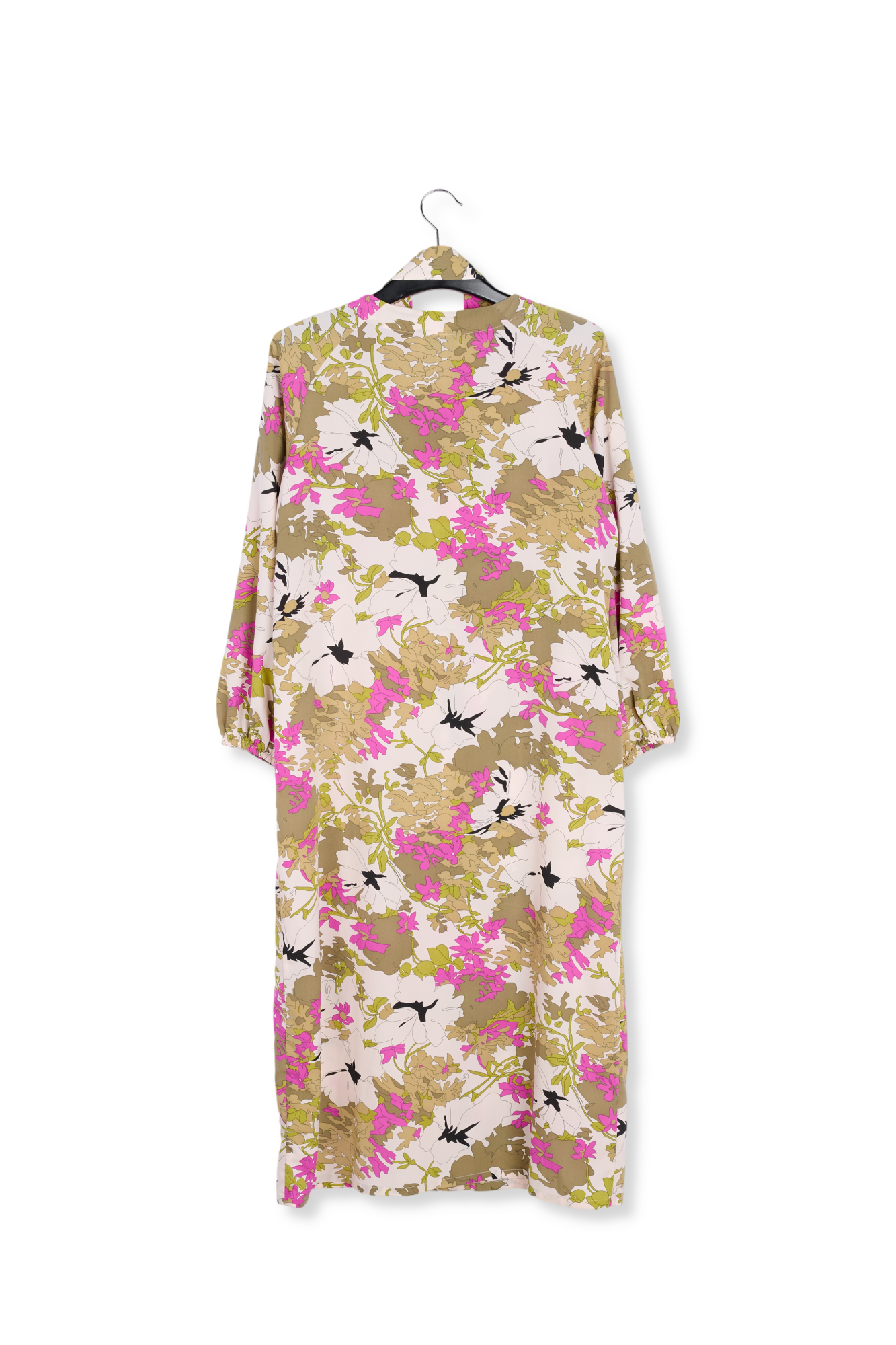 Khaki green, white and pink floral print shirt dress RE—SSENTIEL second-hand photo 2