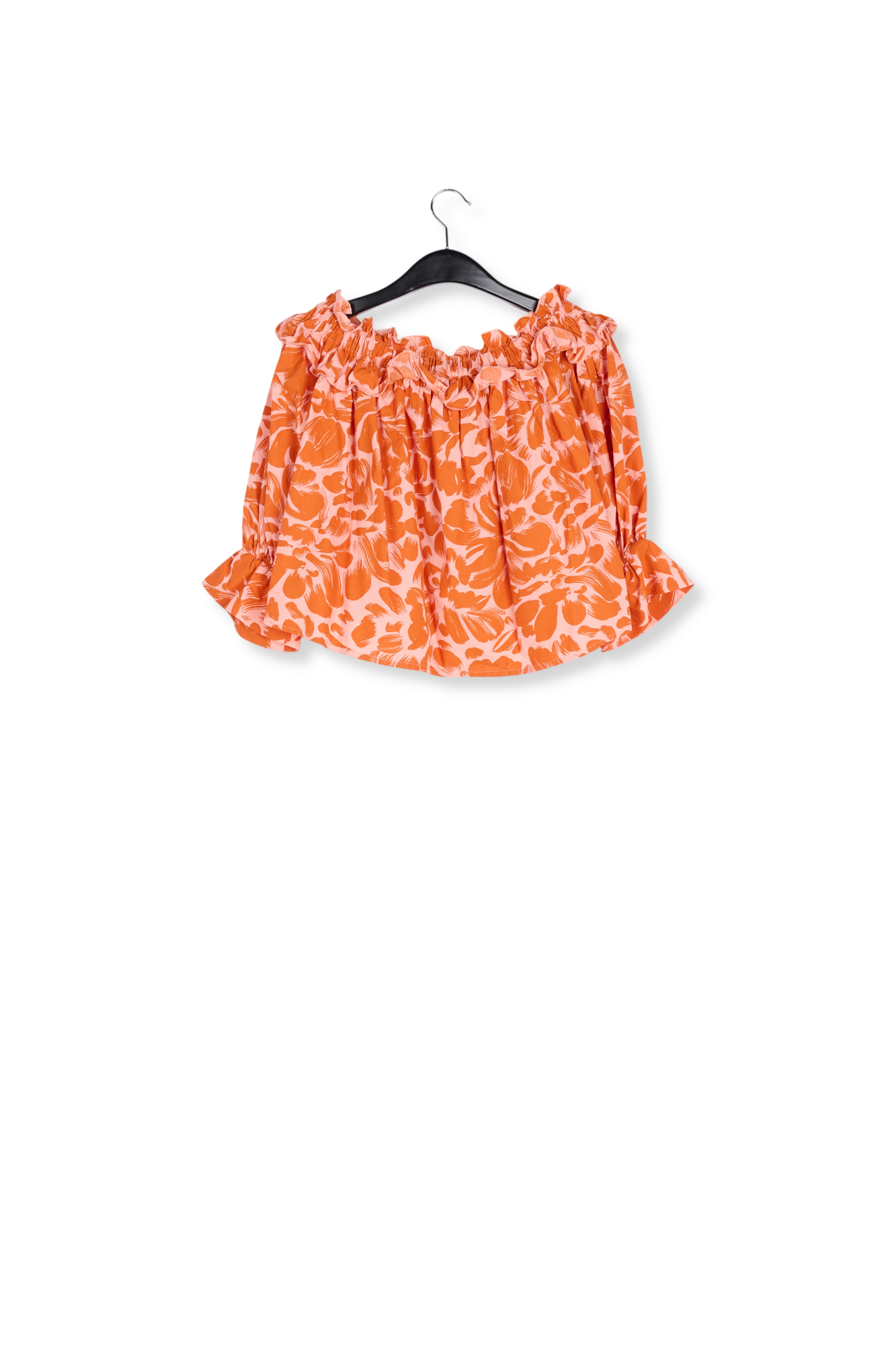 Light pink and orange tropical print off-the-shoulder top RE—SSENTIEL second-hand photo 2