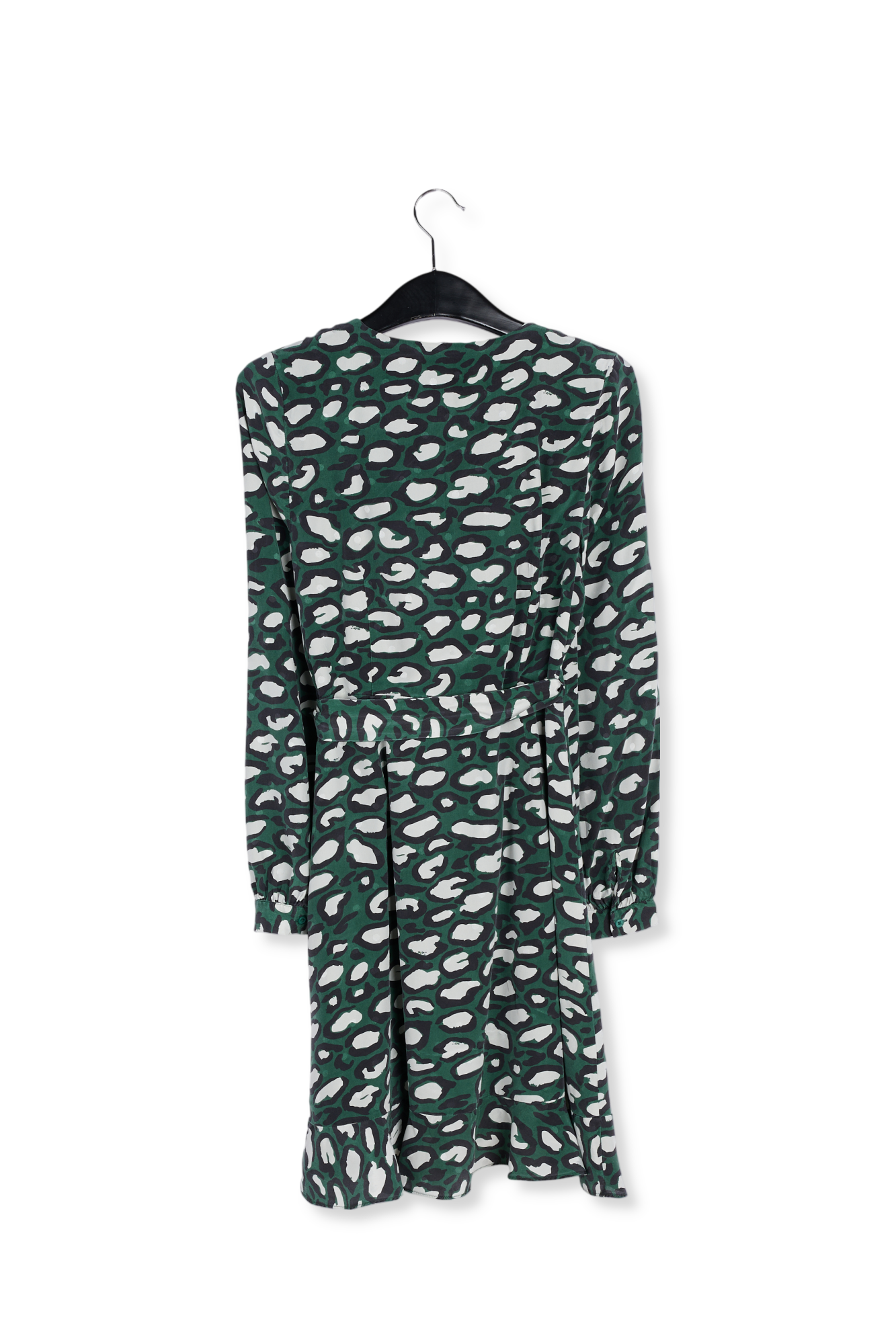 Robe portefeuille en soie vert bouteille à  imprimé léopard RE—SSENTIEL seconde main photo 2