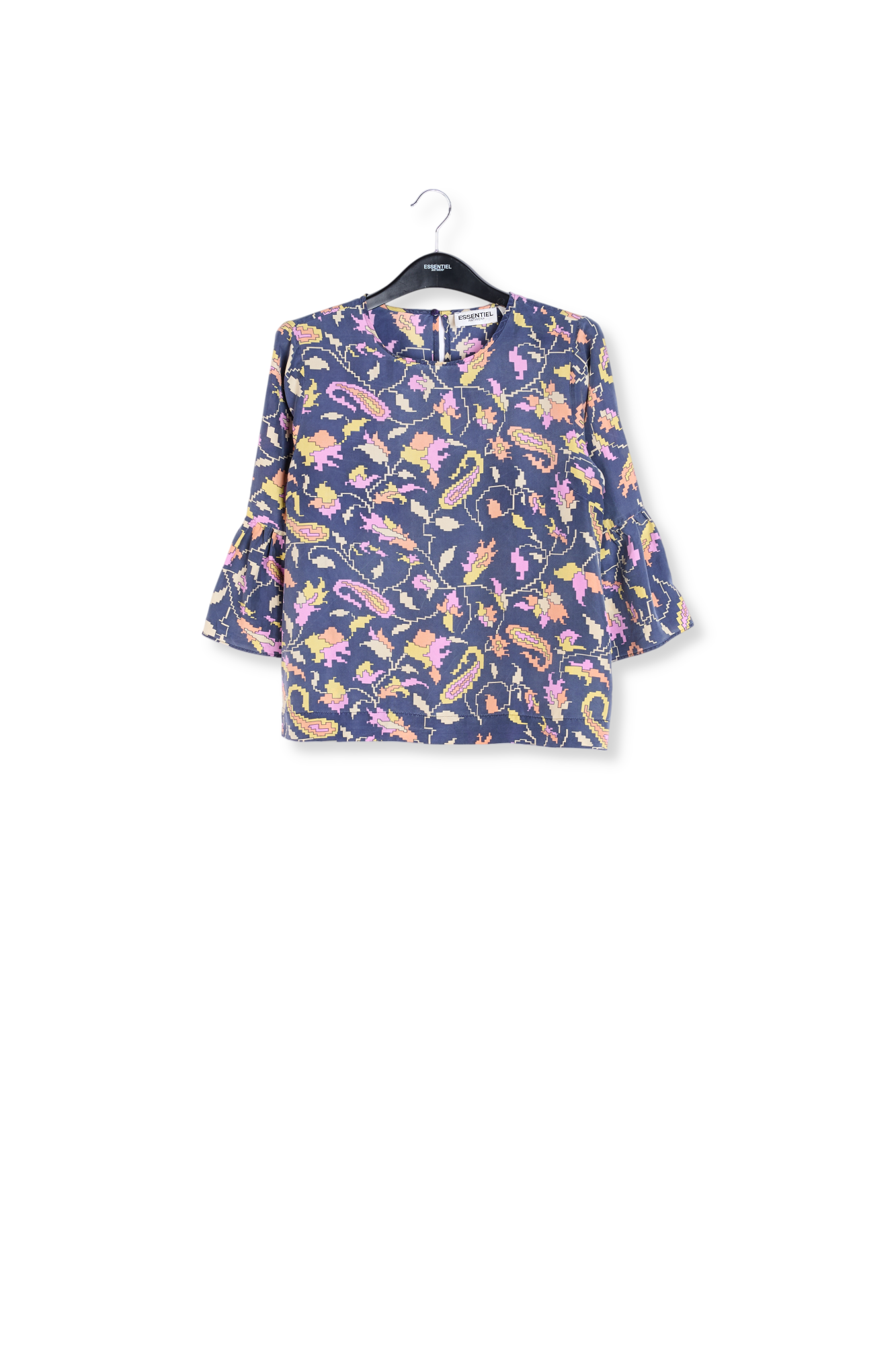 Blauwe zijden top met bloemenprint RE—SSENTIEL tweedehands photo 1