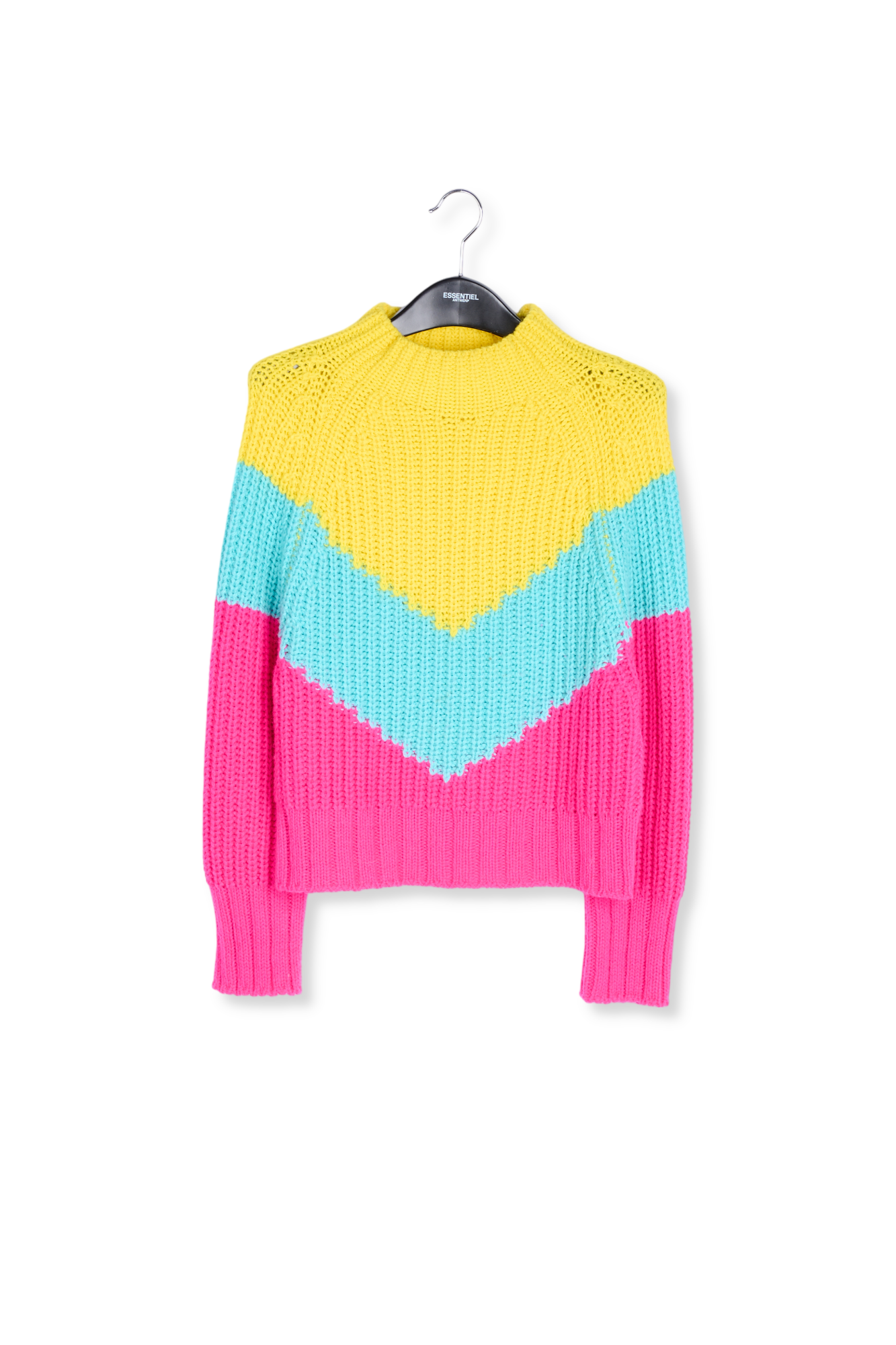 Pull tricoté à motif v fuchsia et turquoise RE—SSENTIEL seconde main photo 1