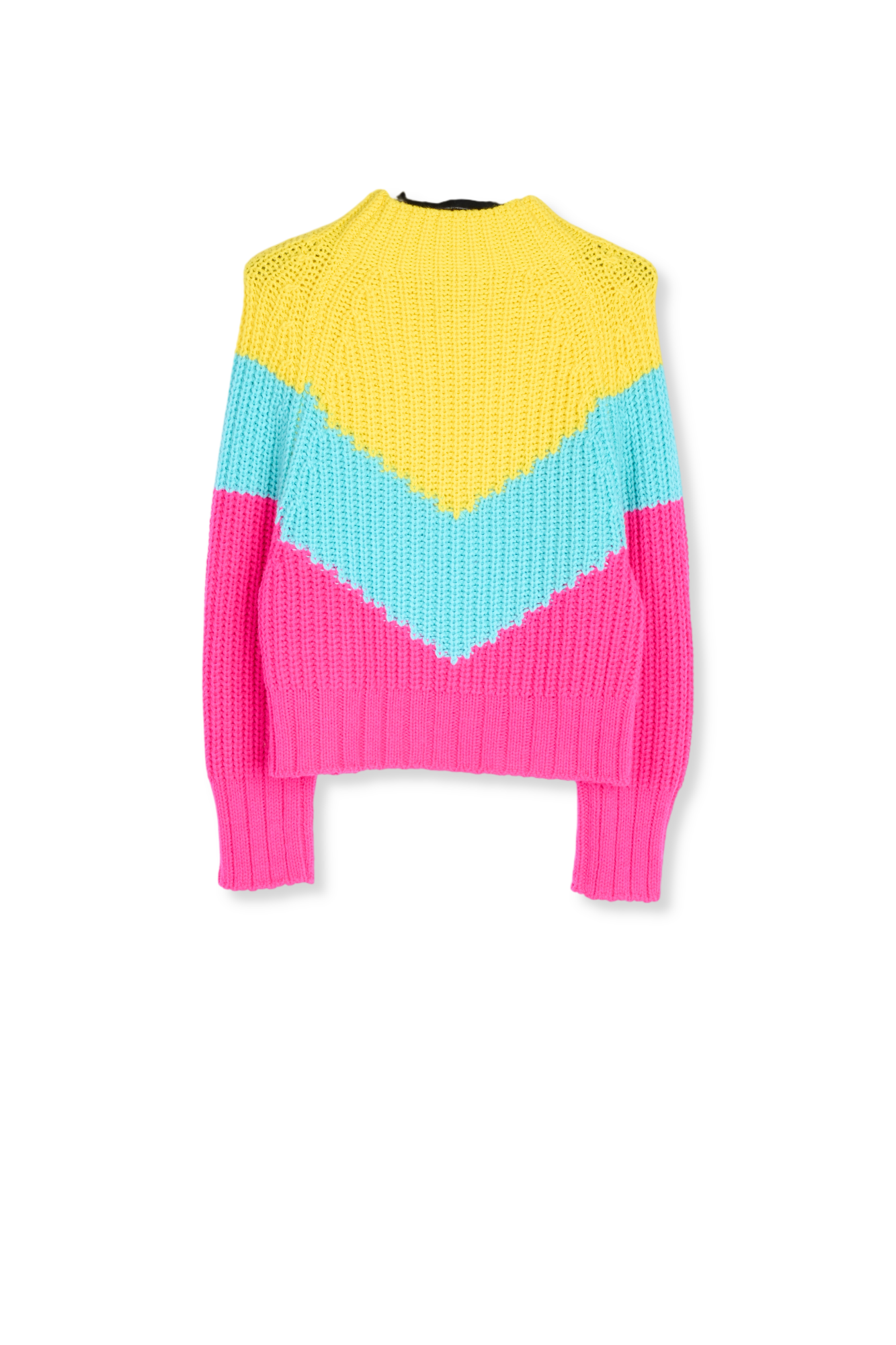 Pull tricoté à motif v fuchsia et turquoise RE—SSENTIEL seconde main photo 2