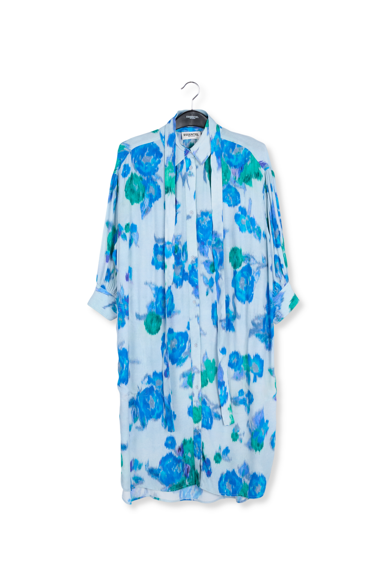 Robe chemise à fleurs bleu clair, bleue et verte RE—SSENTIEL seconde main photo 1