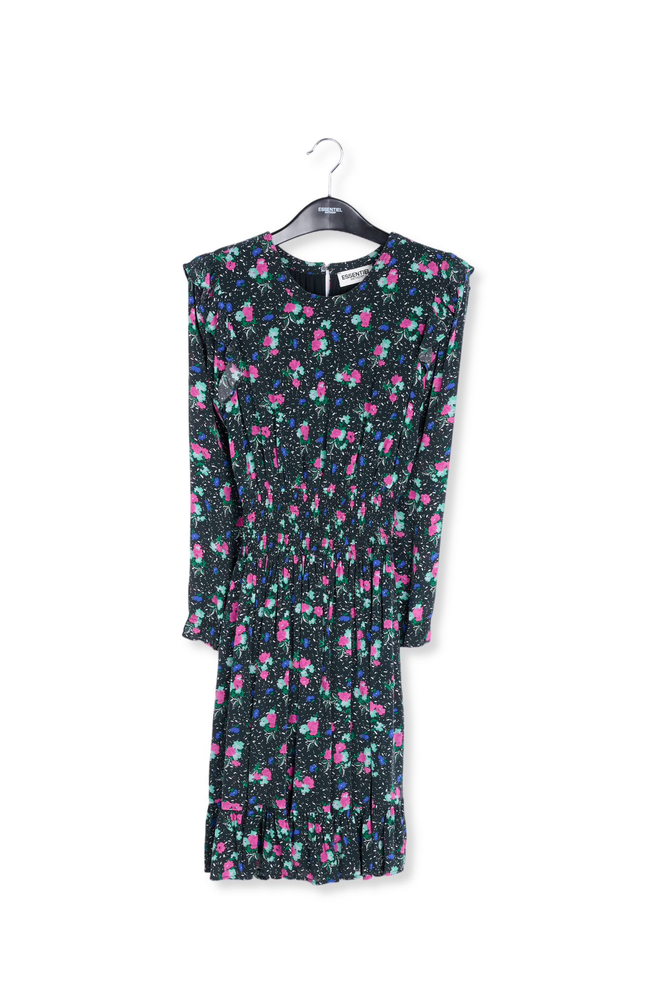 Robe midi noire à imprimé floral RE—SSENTIEL seconde main photo 1