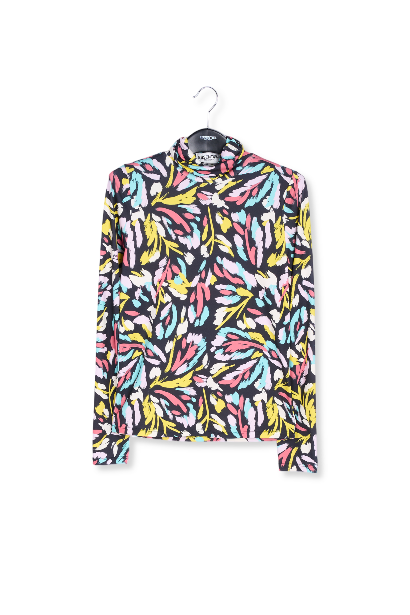 Rolkraagtop met abstracte print in zwart, geel en lila RE—SSENTIEL tweedehands photo 1