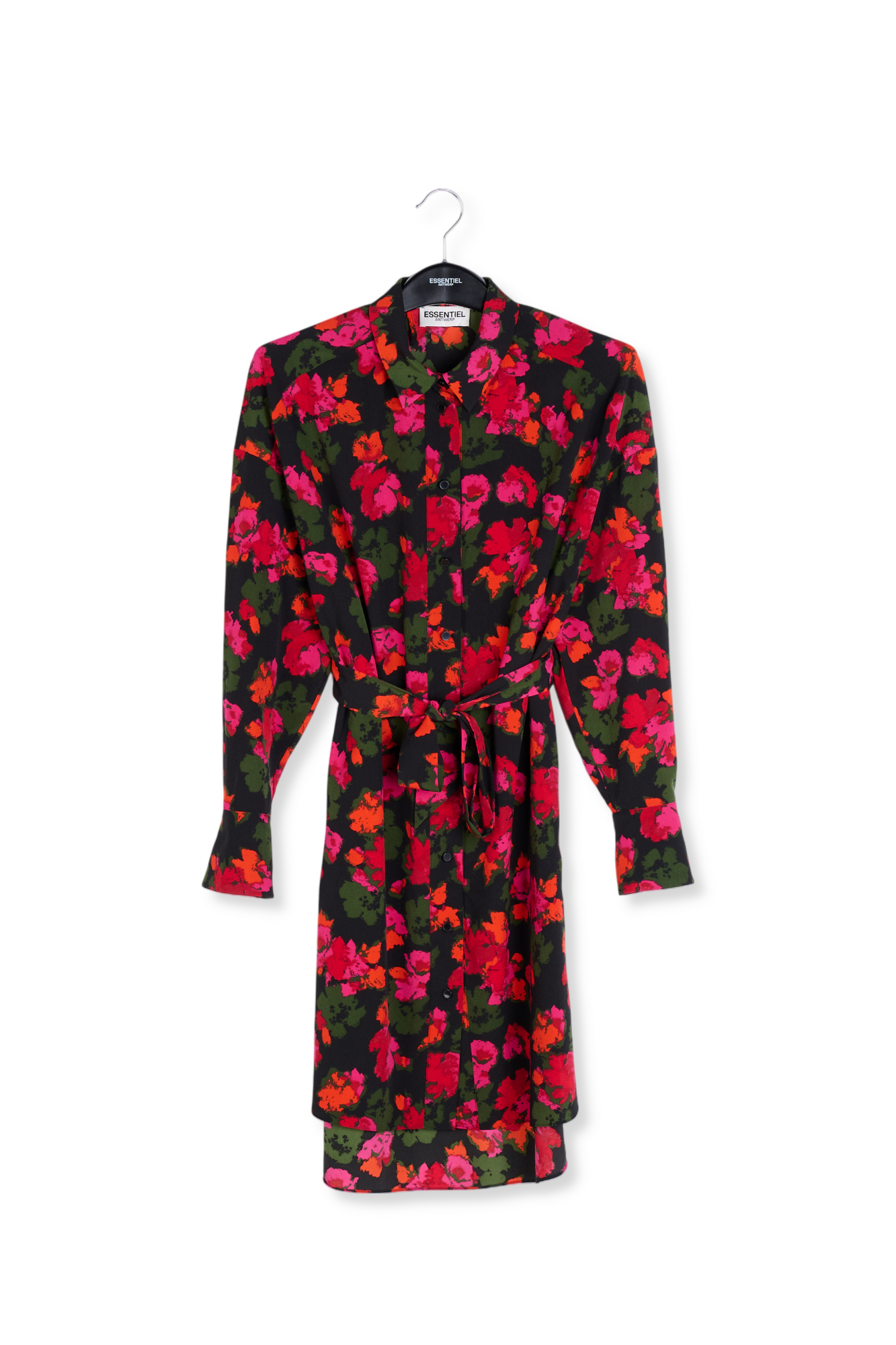Robe chemise midi à imprimé fleuri noir et rouge RE—SSENTIEL seconde main photo 1