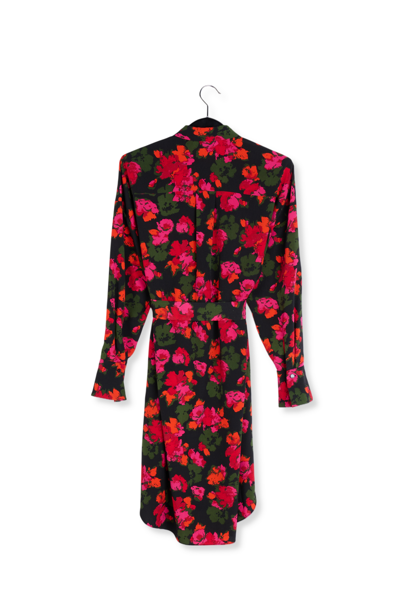 Robe chemise midi à imprimé fleuri noir et rouge RE—SSENTIEL seconde main photo 2
