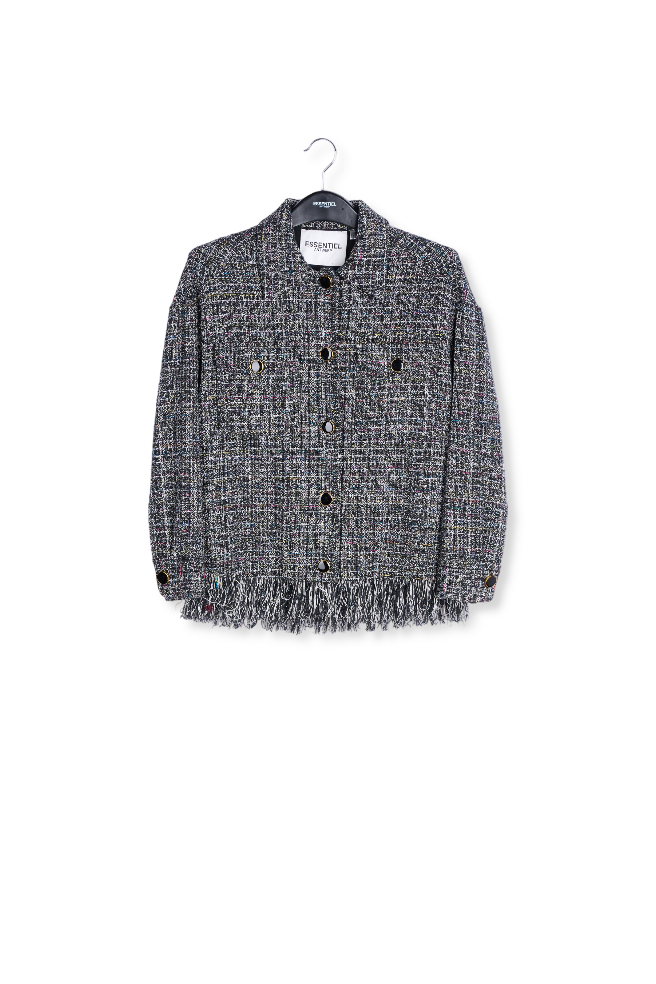 Black check jacket with fringed hem RE—SSENTIEL second-hand photo 1