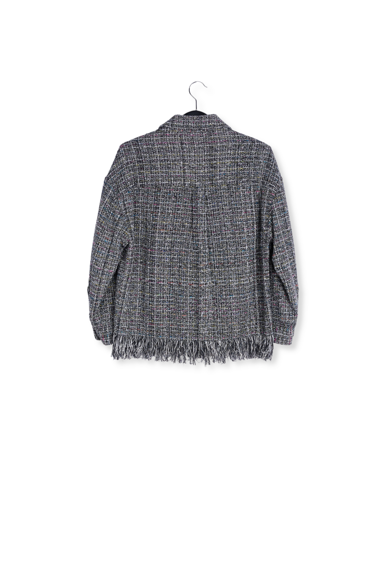 Black check jacket with fringed hem RE—SSENTIEL second-hand photo 2