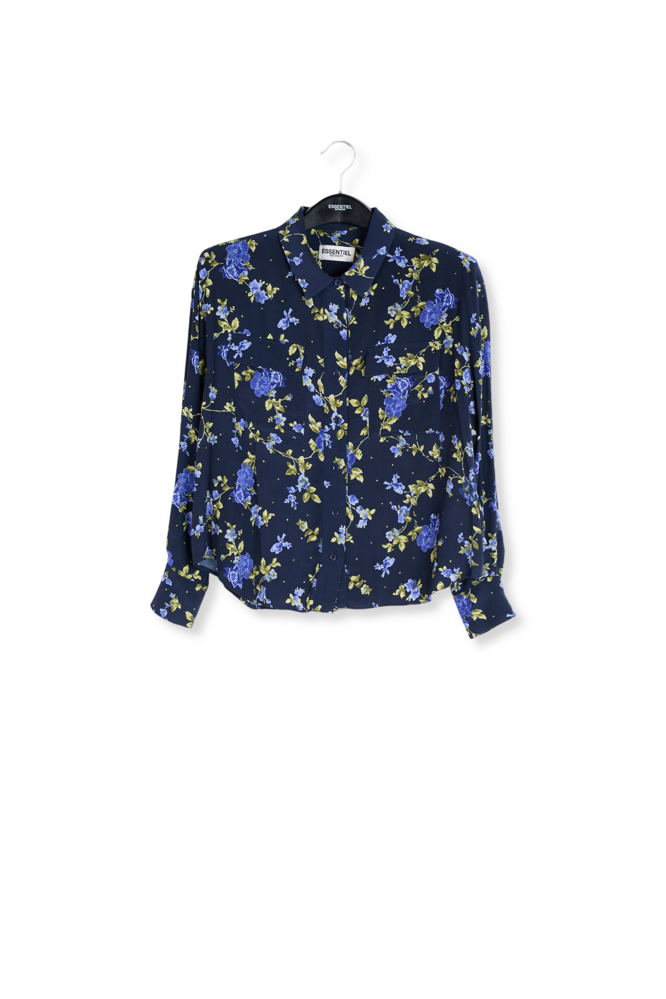 Donkerblauw bloemenhemd met stras RE—SSENTIEL tweedehands photo 1