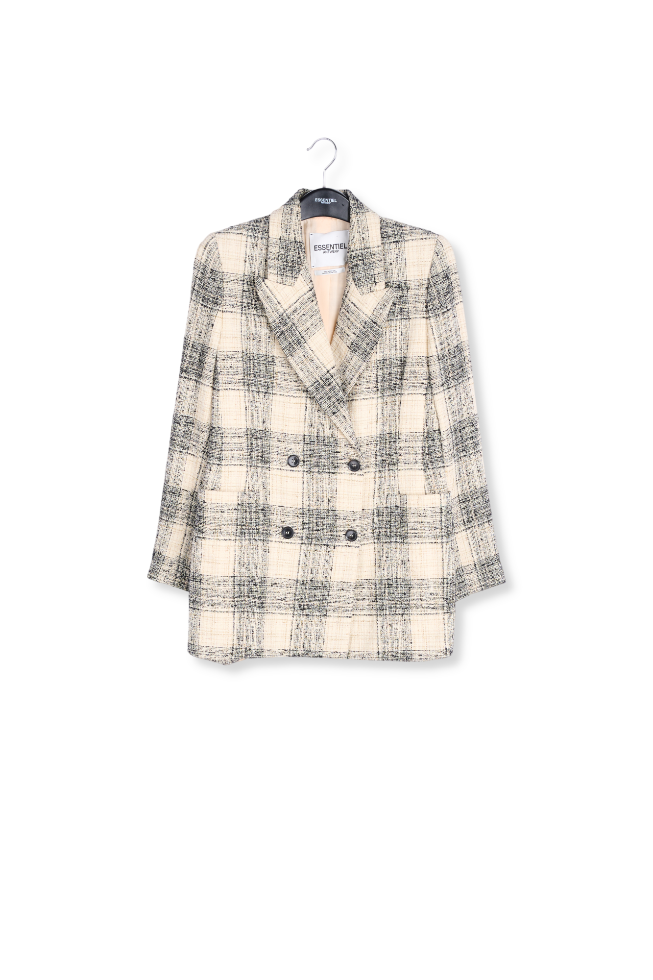 Gebroken witte blazer in geruit tweed RE—SSENTIEL tweedehands photo 1