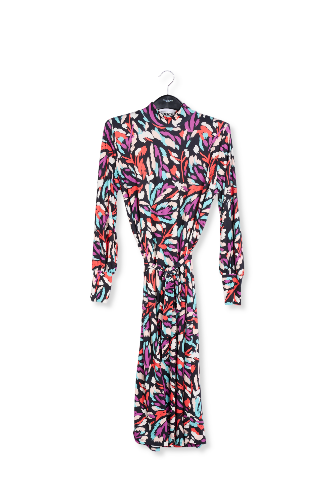 Black, coral red and purple stretch-jersey midi dress RE—SSENTIEL second-hand photo 1