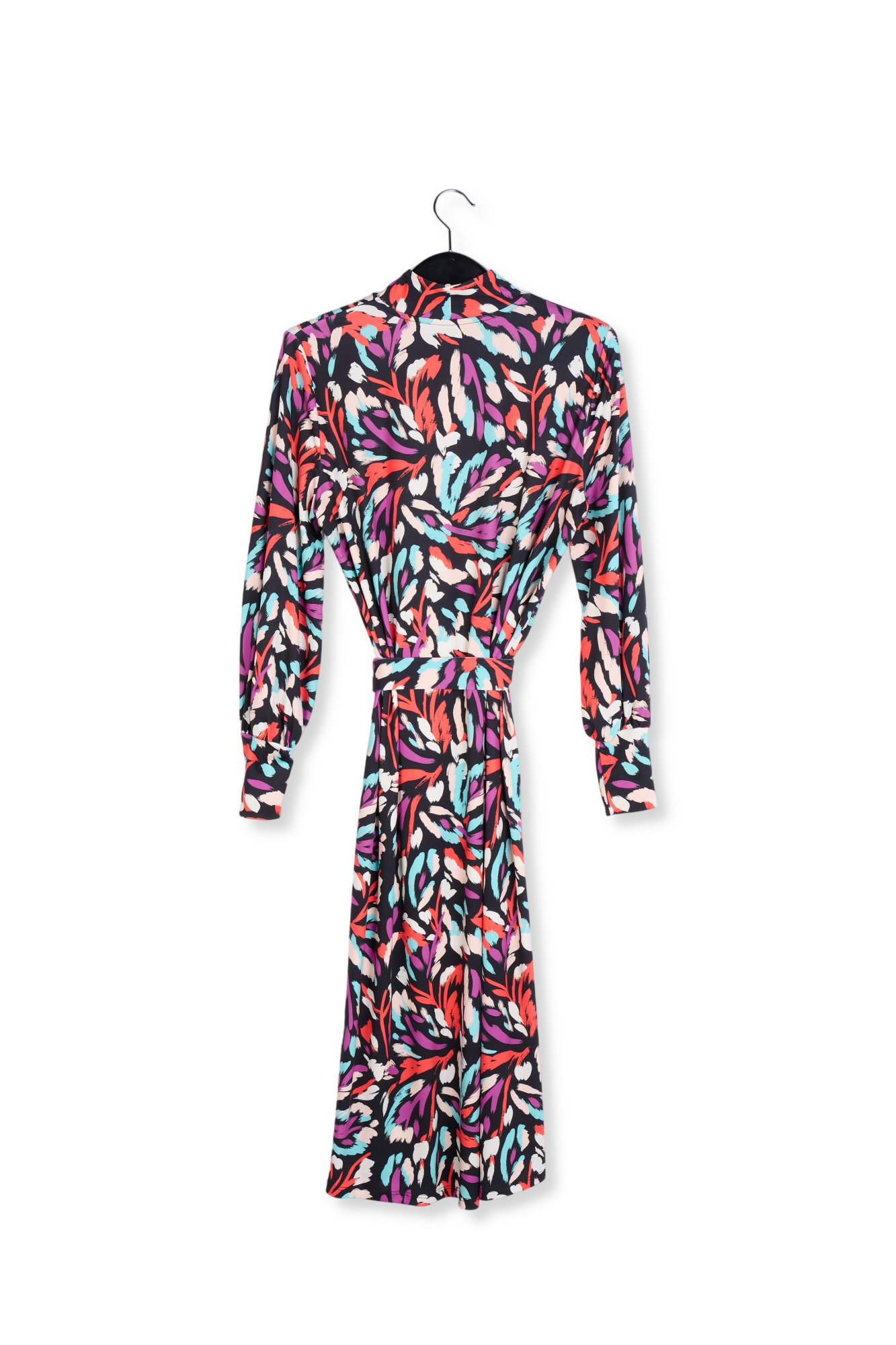 Black, coral red and purple stretch-jersey midi dress RE—SSENTIEL second-hand photo 2