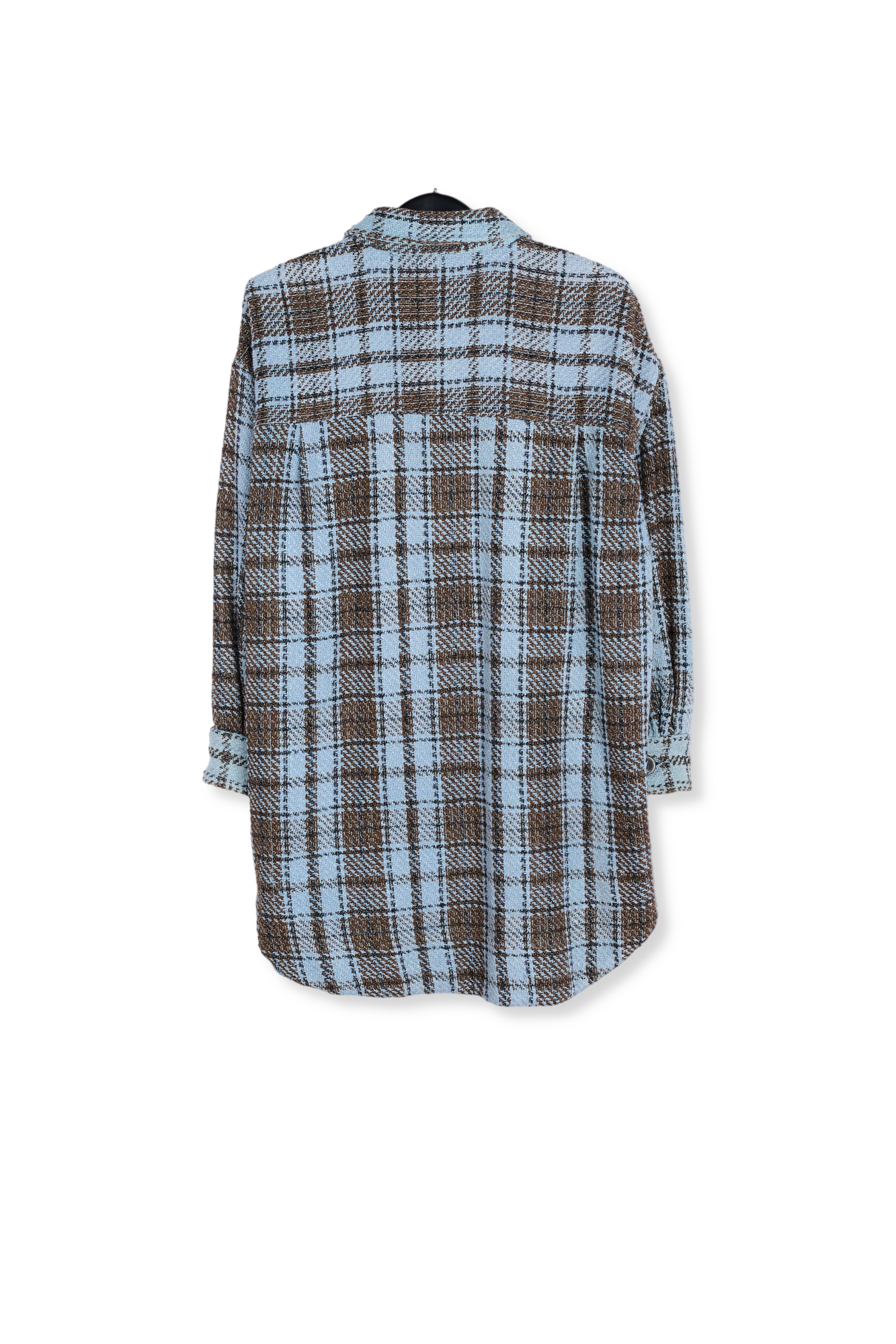 Lichtblauw, bruin en zwart geruit oversized hemd RE—SSENTIEL tweedehands photo 2