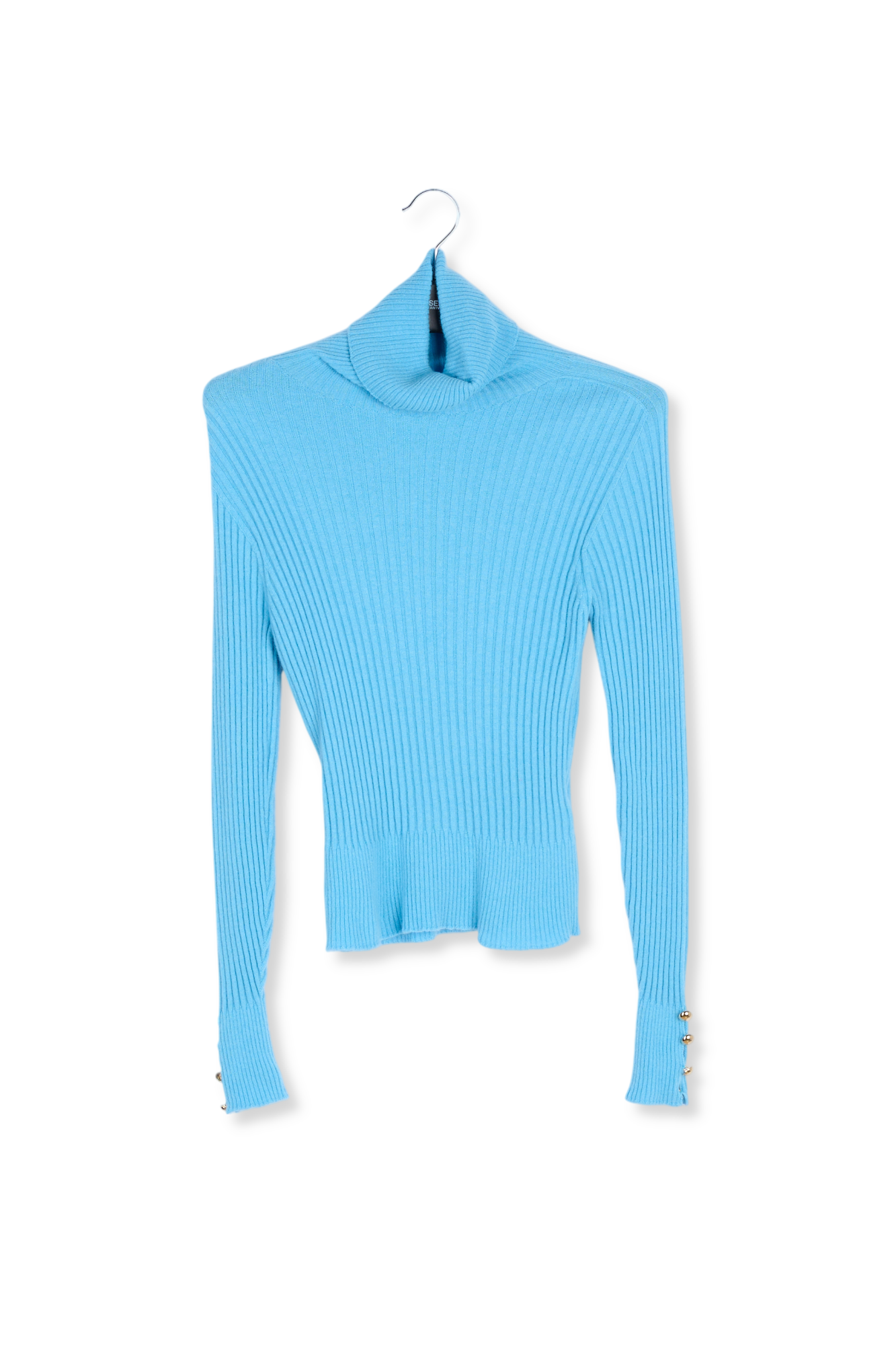 Pull à col roulé en tricot côtelé bleu RE—SSENTIEL seconde main photo 1