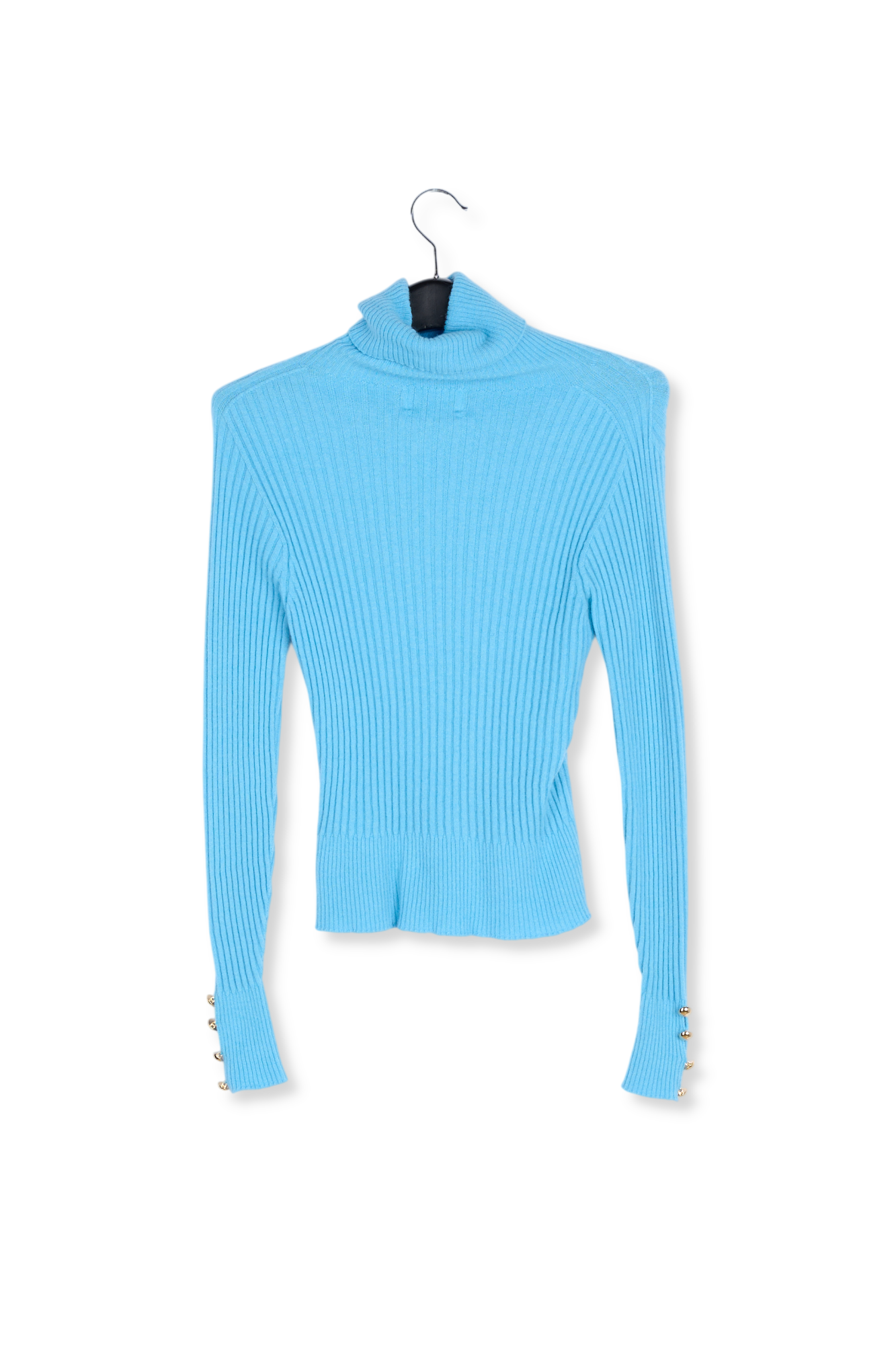Pull à col roulé en tricot côtelé bleu RE—SSENTIEL seconde main photo 2