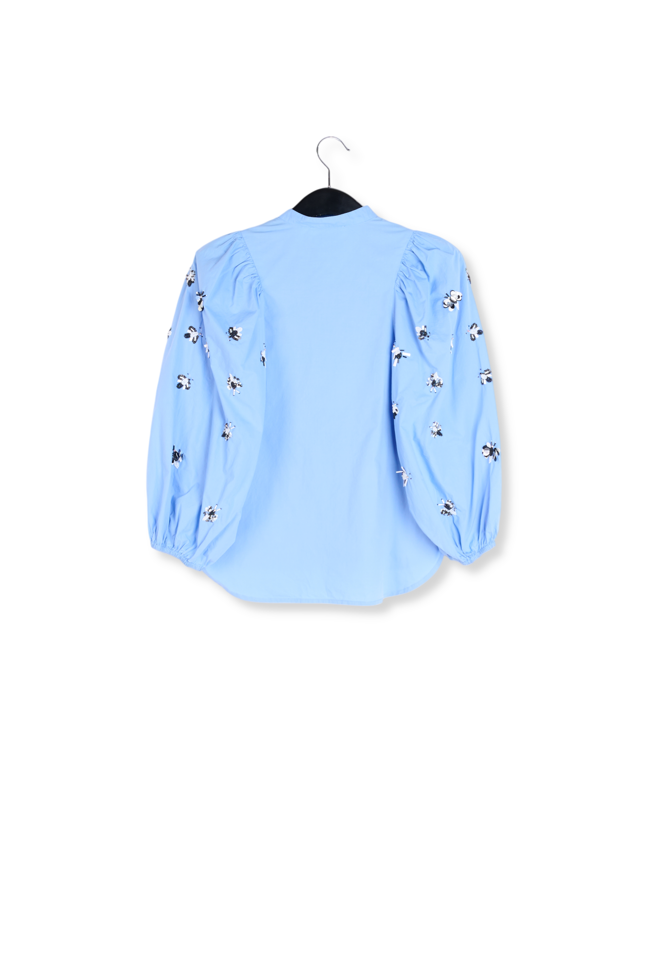 Blue cotton-poplin embroidered puffed-sleeve shirt RE—SSENTIEL second-hand photo 2