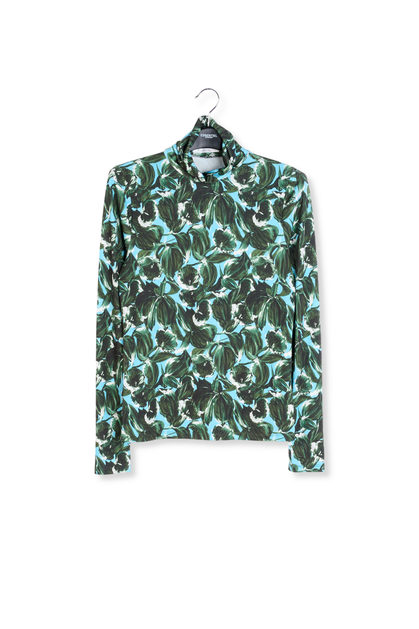 Blue and dark green leaf-print turtleneck top RE—SSENTIEL second-hand photo 1