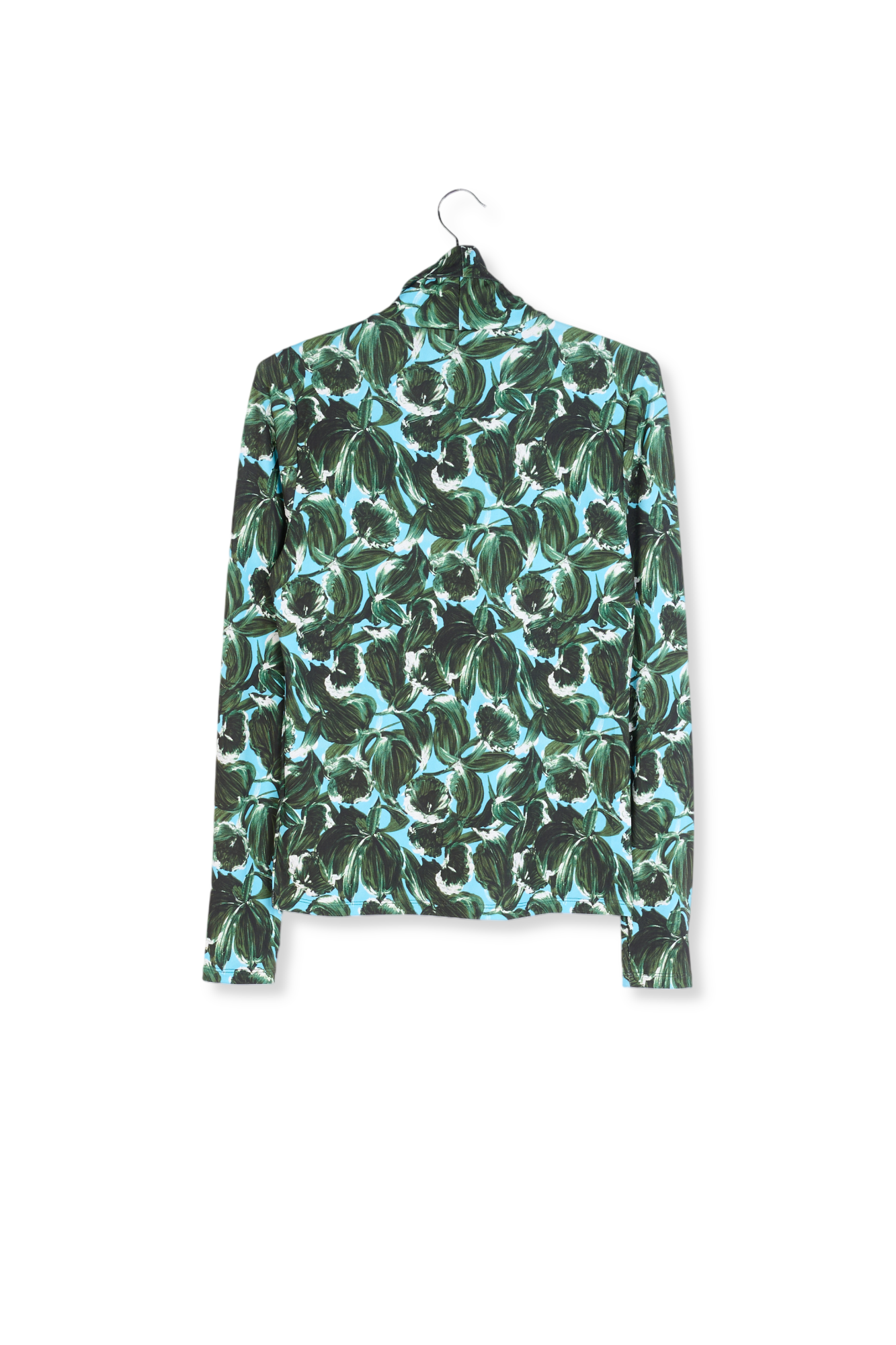 Blue and dark green leaf-print turtleneck top RE—SSENTIEL second-hand photo 2