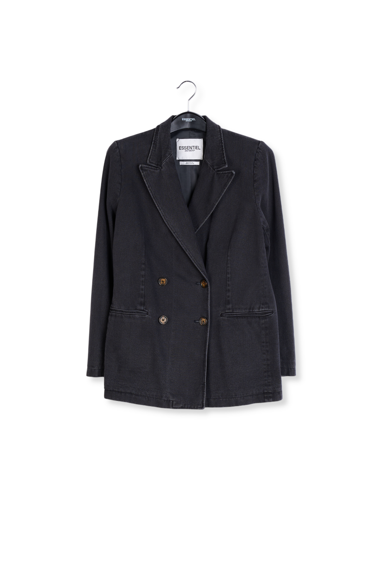 Black double-breasted denim blazer RE—SSENTIEL second-hand photo 1