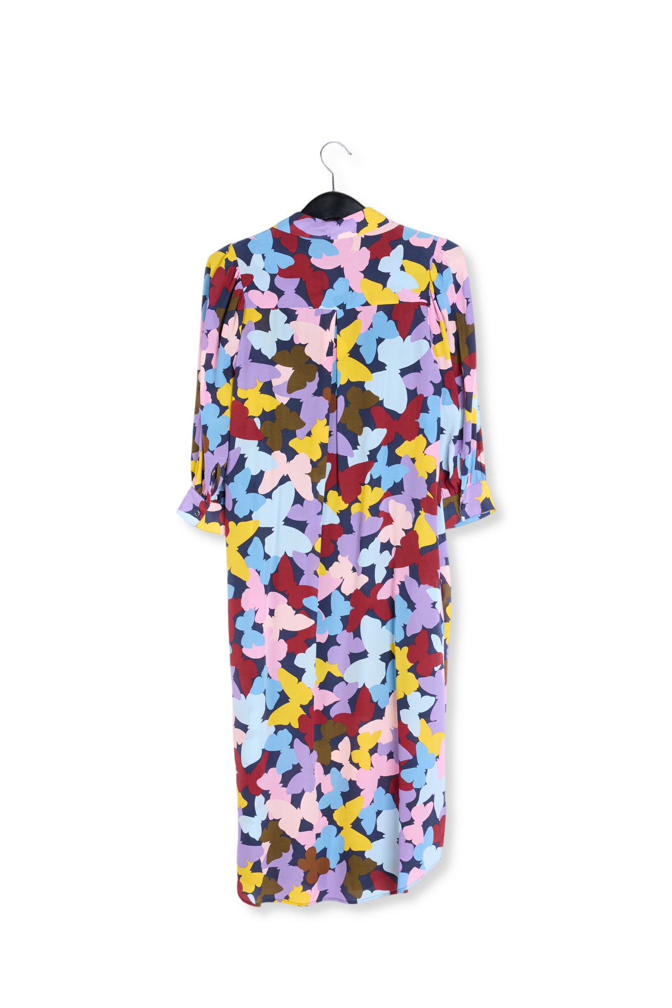 Silk burgundy, lilac and blue butterfly-print midi dress RE—SSENTIEL second-hand photo 2