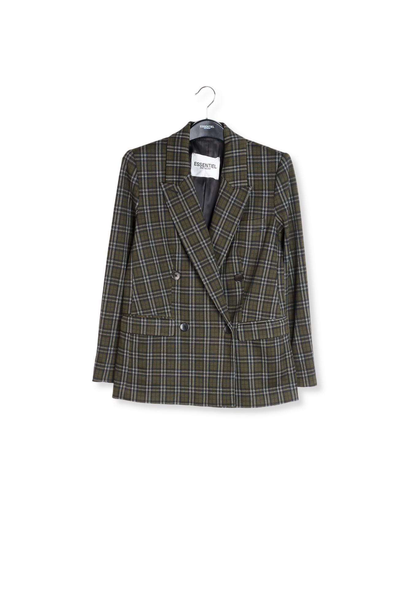 Kaki geruite blazer met dubbele knopenrij RE—SSENTIEL tweedehands photo 1
