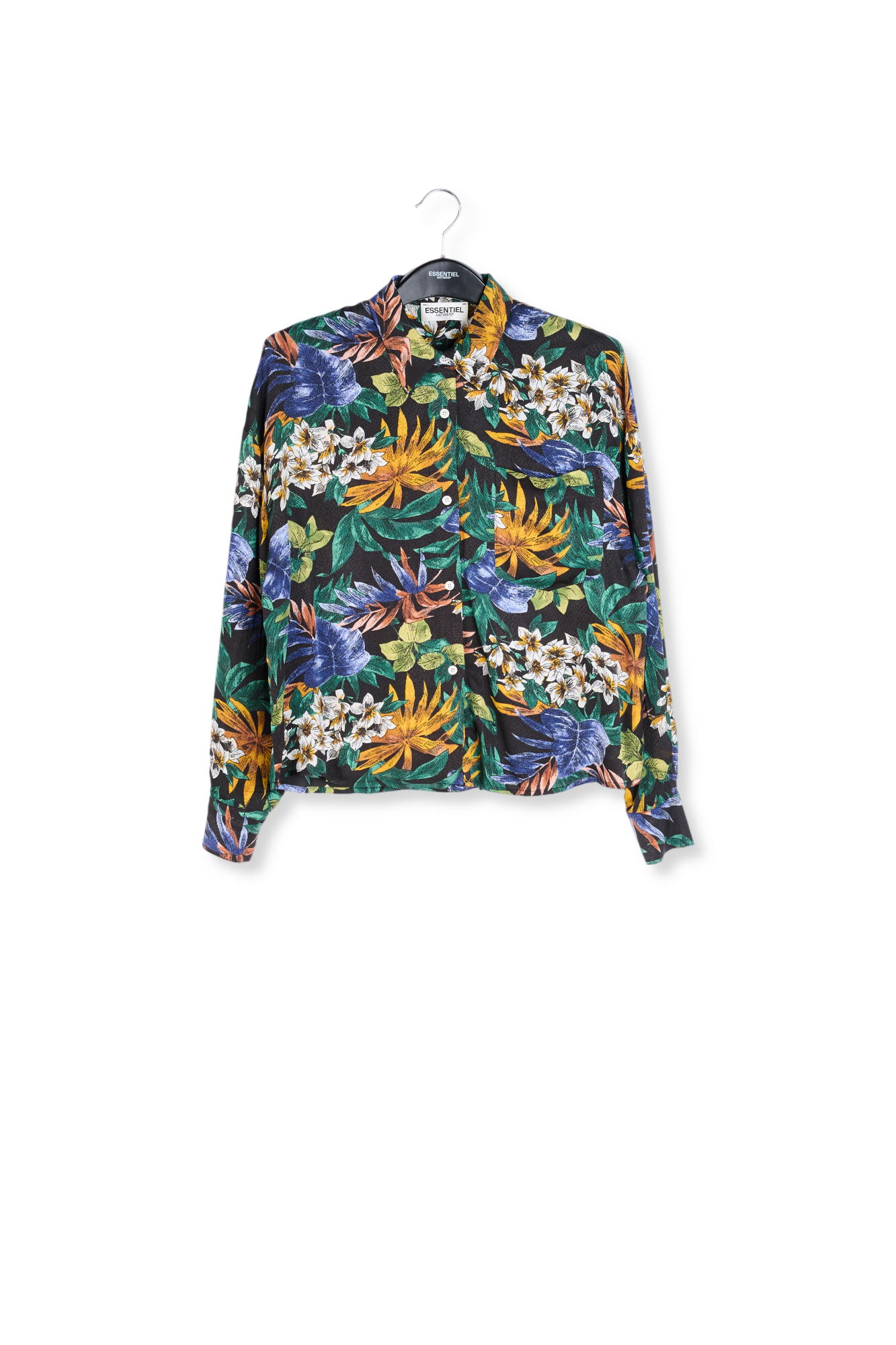 Zwart oversized hemd met kleurrijke bloemenprint RE—SSENTIEL tweedehands photo 1