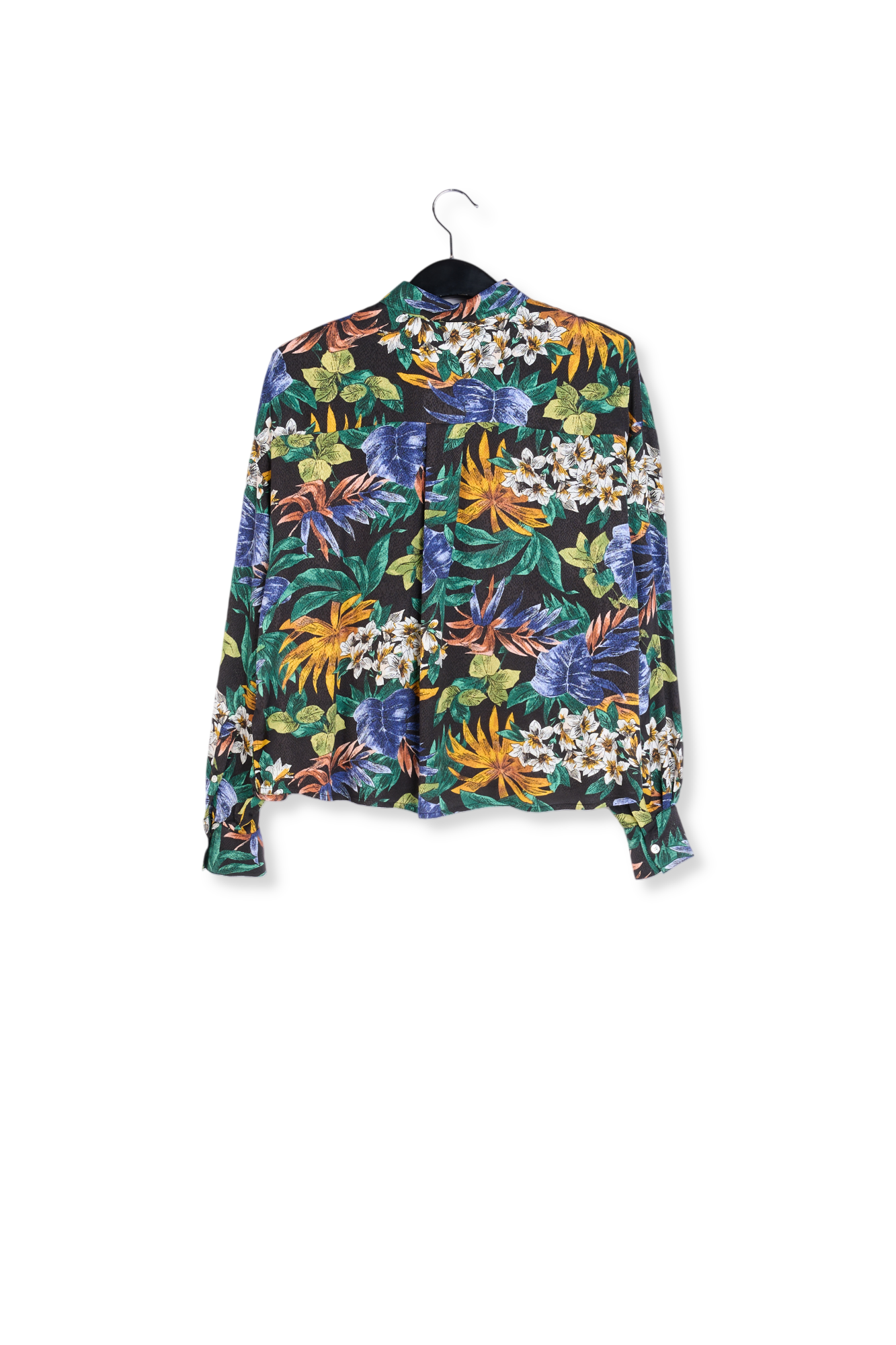 Zwart oversized hemd met kleurrijke bloemenprint RE—SSENTIEL tweedehands photo 2