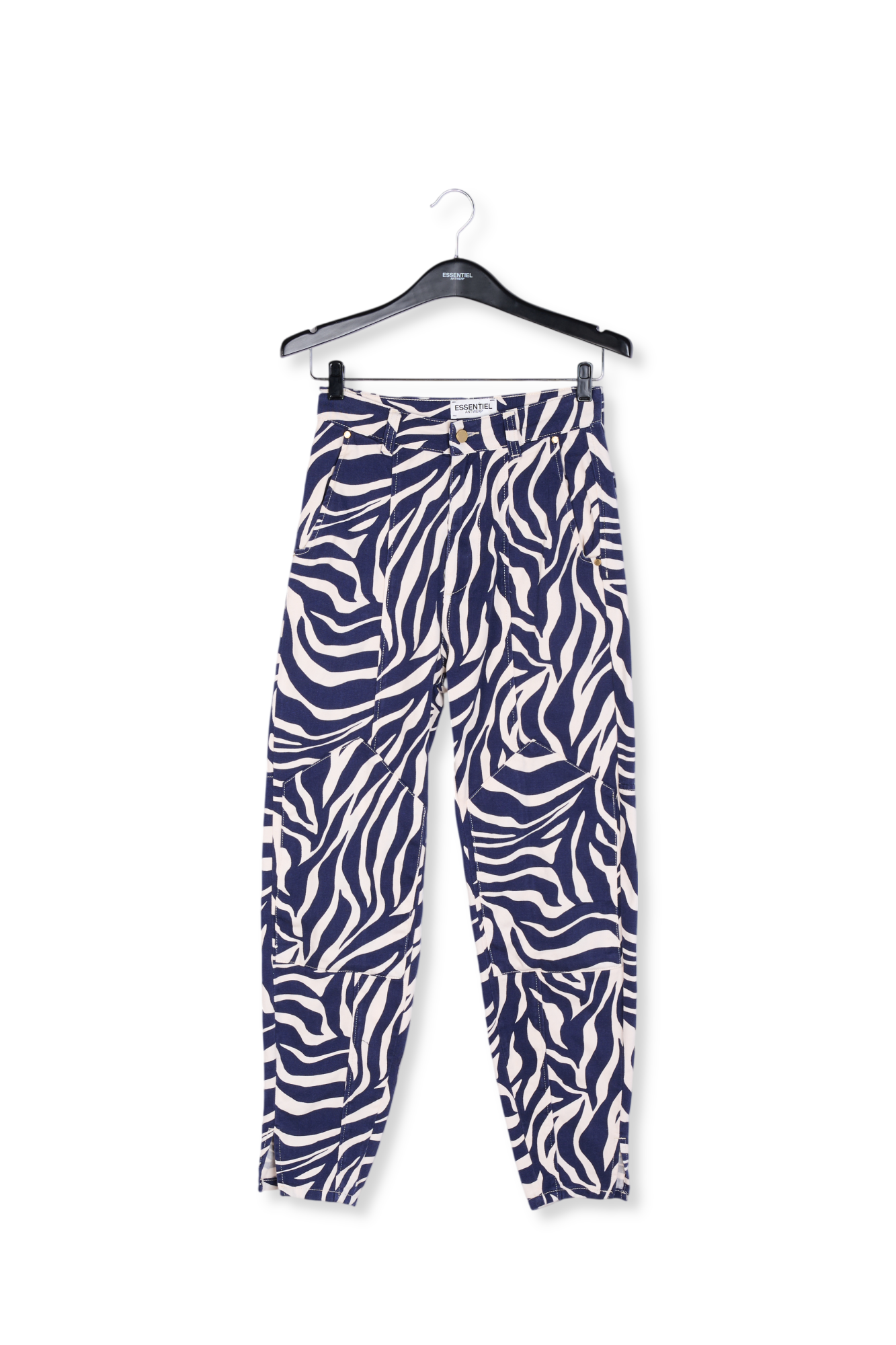 Pantalon treillis à imprimé zèbre blanc cassé et bleu marine RE—SSENTIEL seconde main photo 1