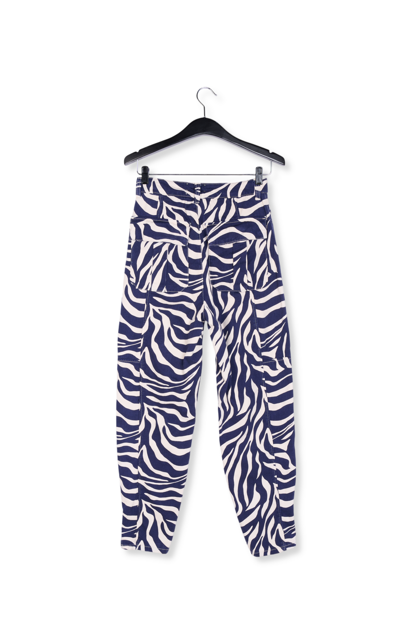 Pantalon treillis à imprimé zèbre blanc cassé et bleu marine RE—SSENTIEL seconde main photo 2