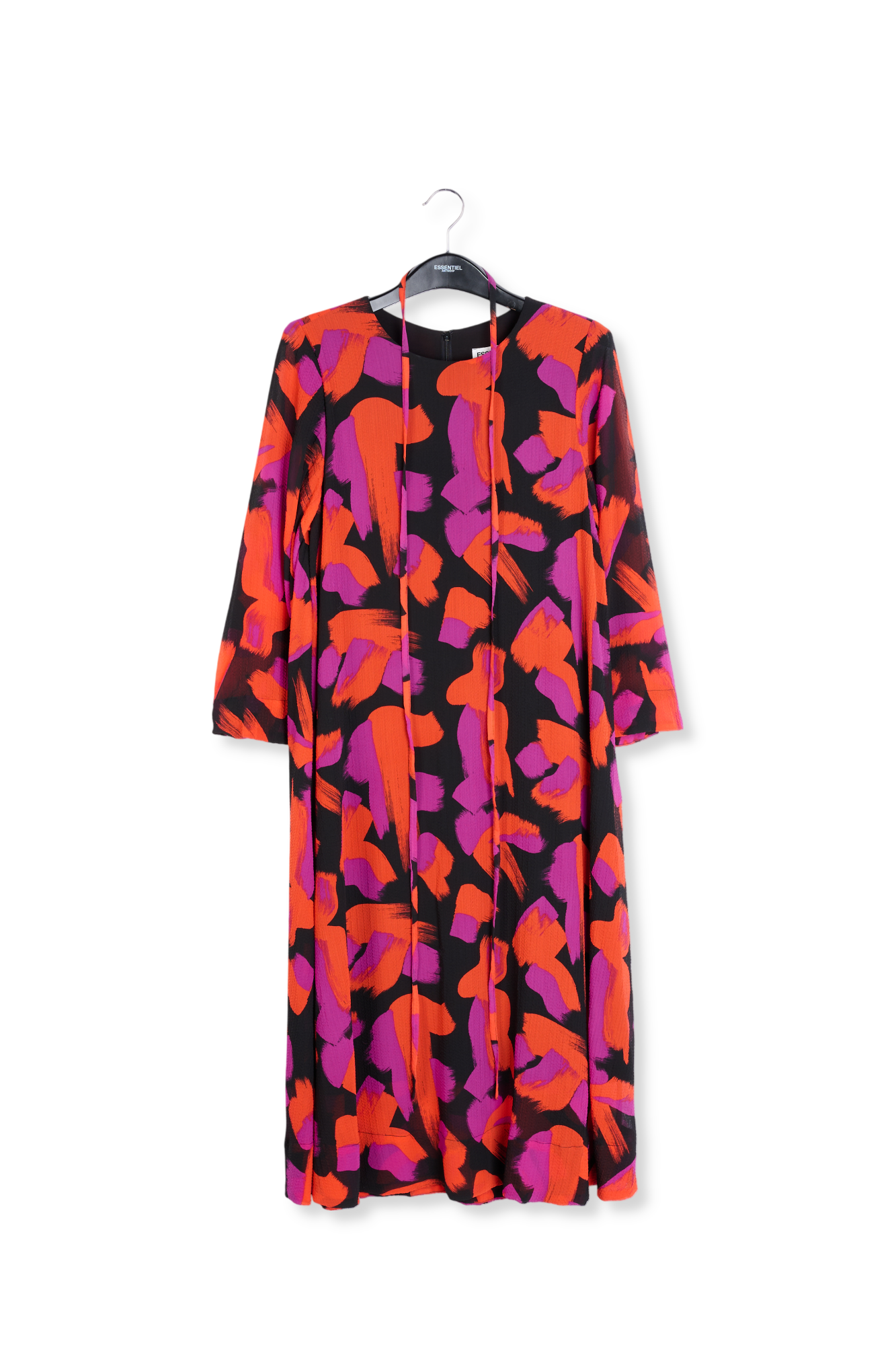 Maxi-jurk met zwarte, oranje en paarse abstracte print RE—SSENTIEL tweedehands photo 1