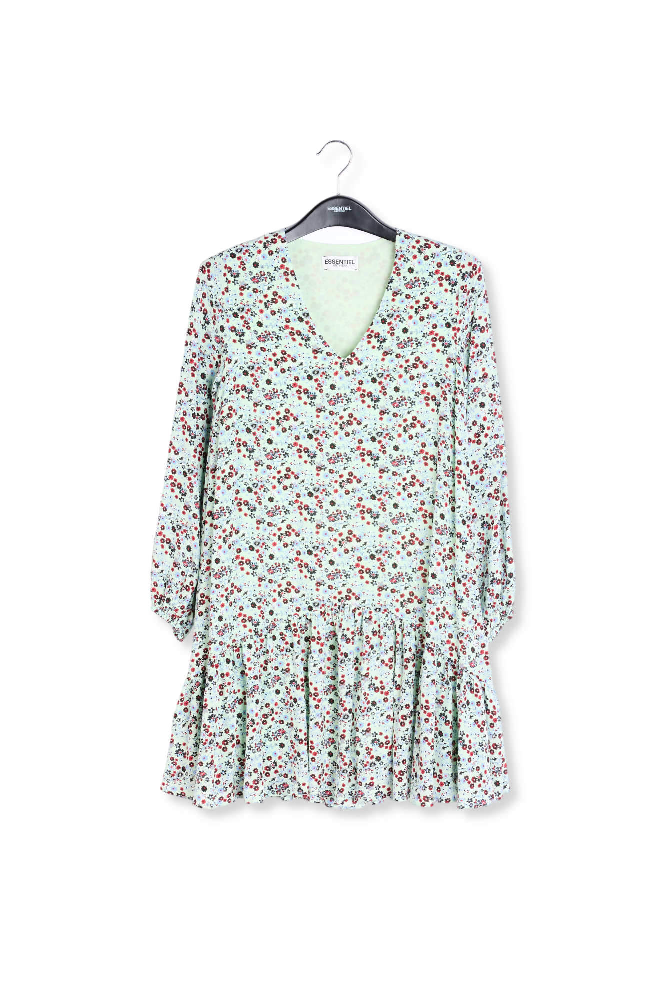 Muntgroene mini-jurk met bloemenprint RE—SSENTIEL tweedehands photo 1