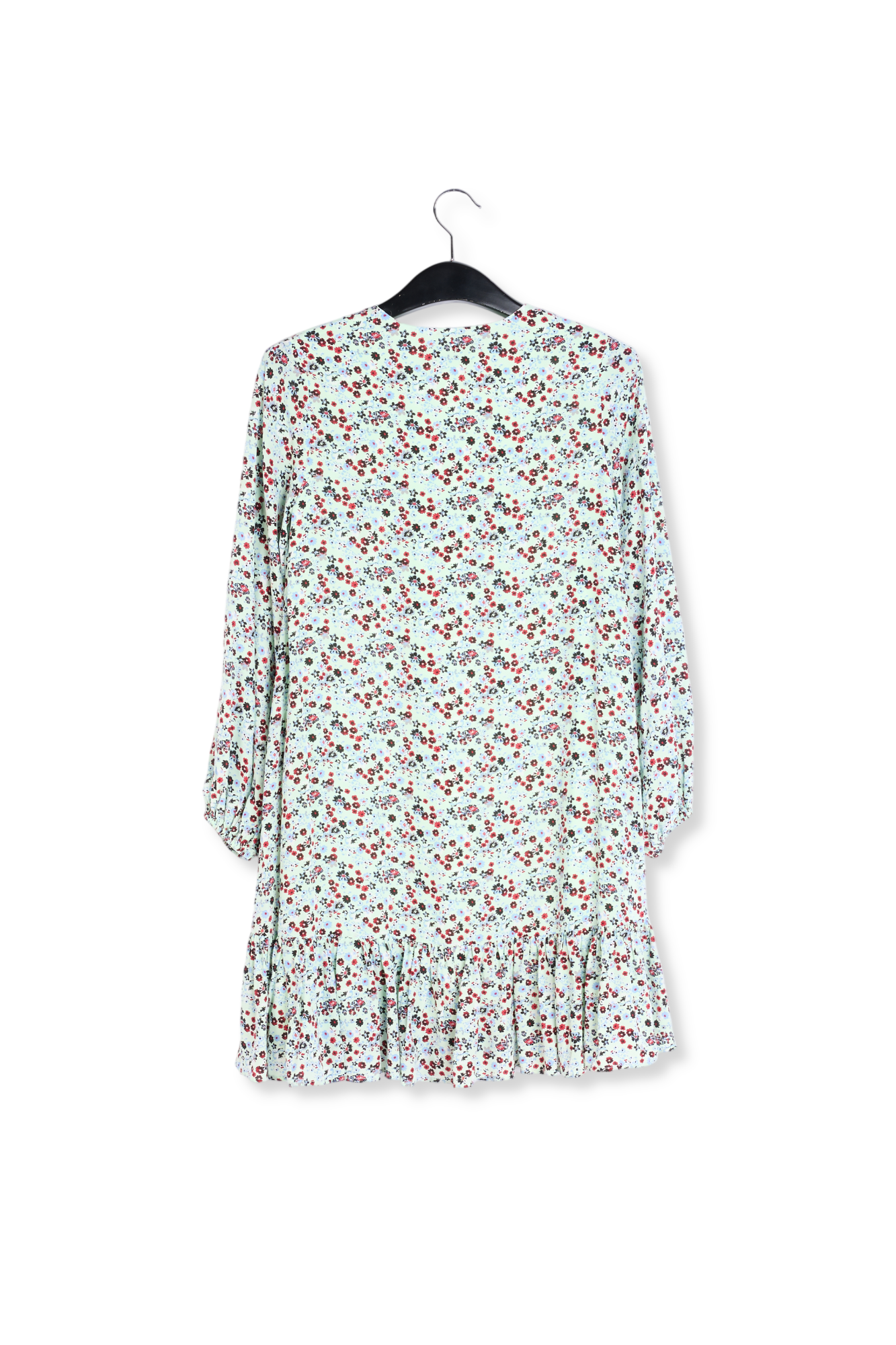 Muntgroene mini-jurk met bloemenprint RE—SSENTIEL tweedehands photo 2