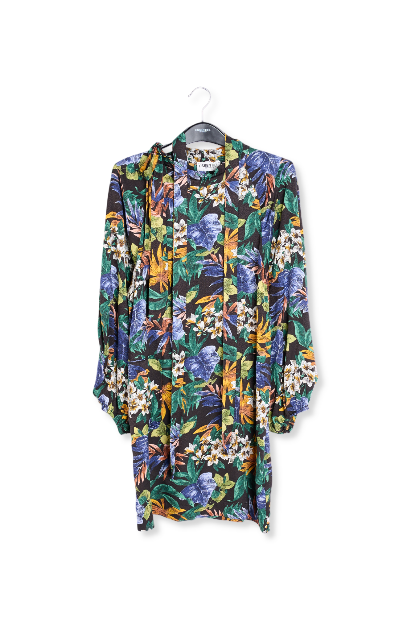 Mini robe noire à fleurs avec noeud RE—SSENTIEL seconde main photo 1