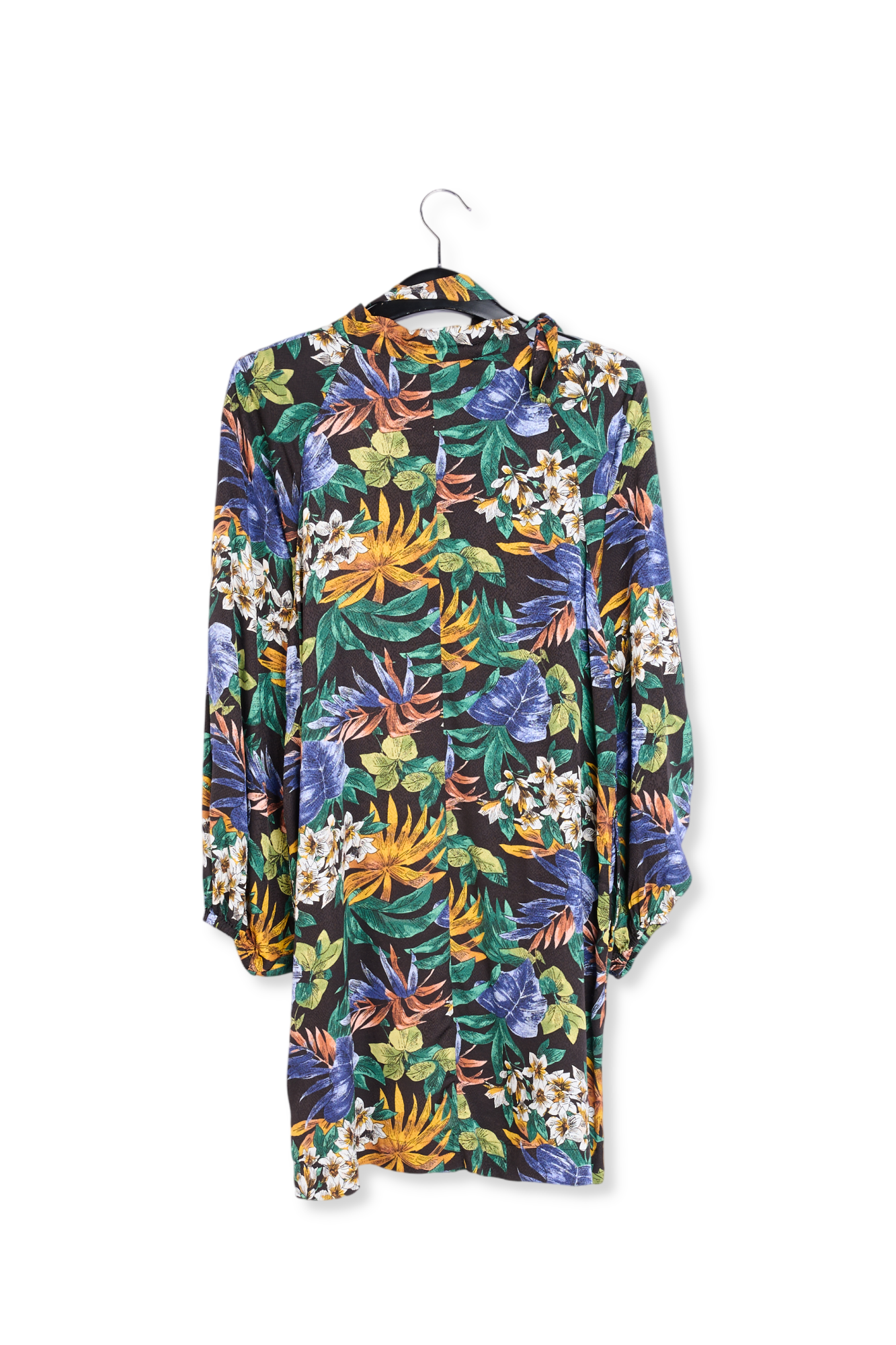 Mini robe noire à fleurs avec noeud RE—SSENTIEL seconde main photo 2