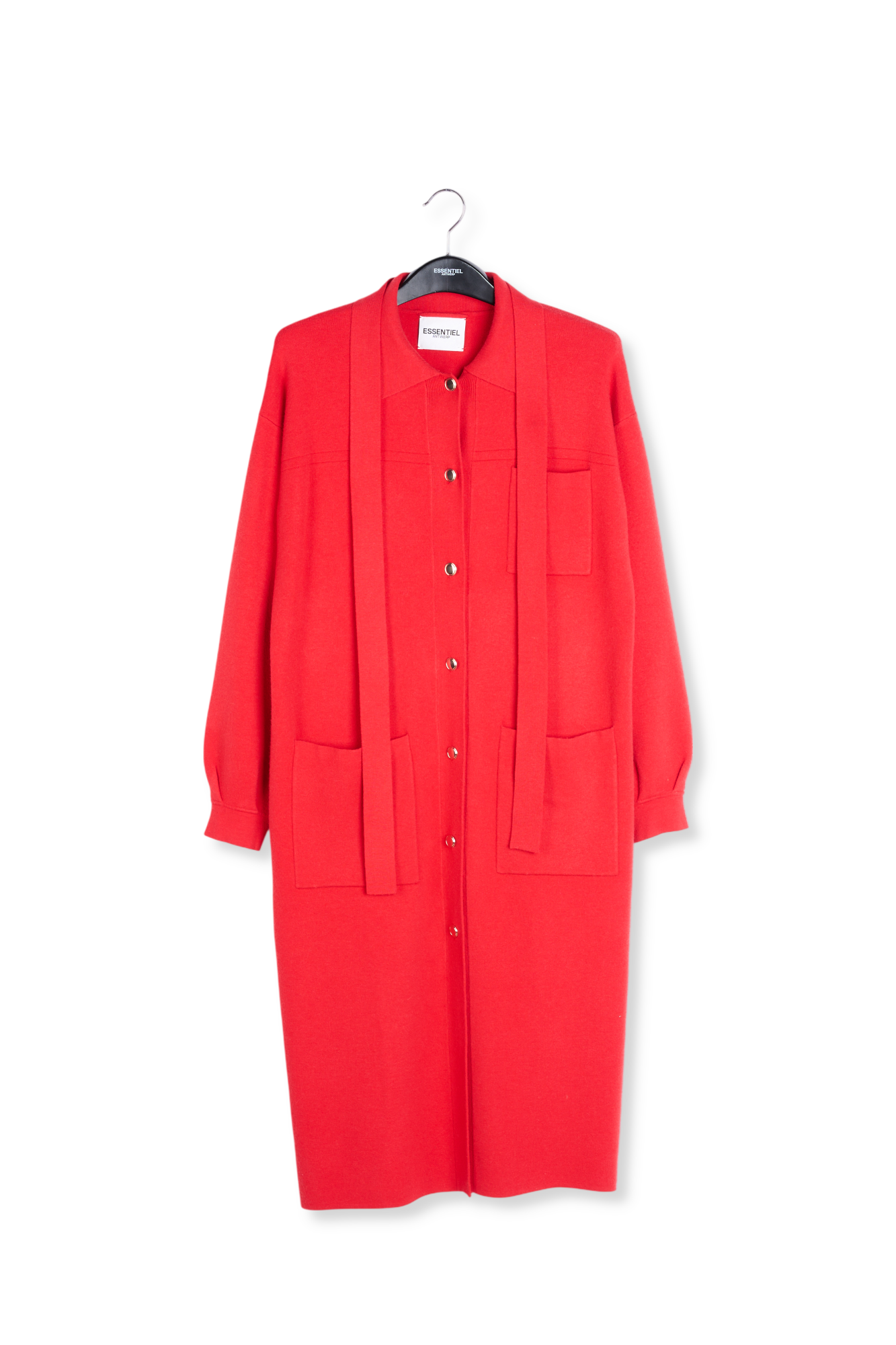 Rode gebreide cardigan met riem RE—SSENTIEL tweedehands photo 1