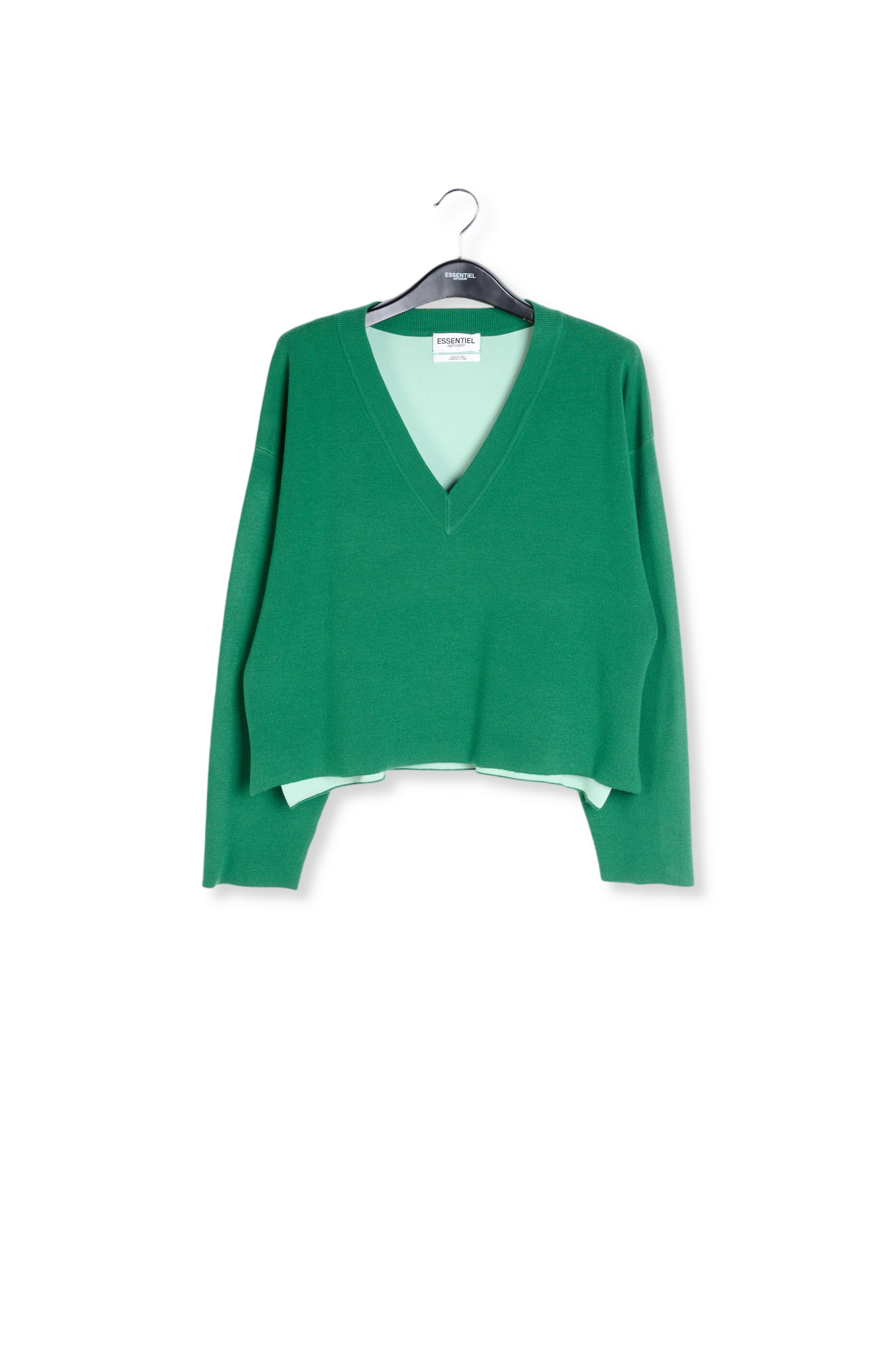 Pull en v vert foncé avec accent vert clair RE—SSENTIEL seconde main photo 1