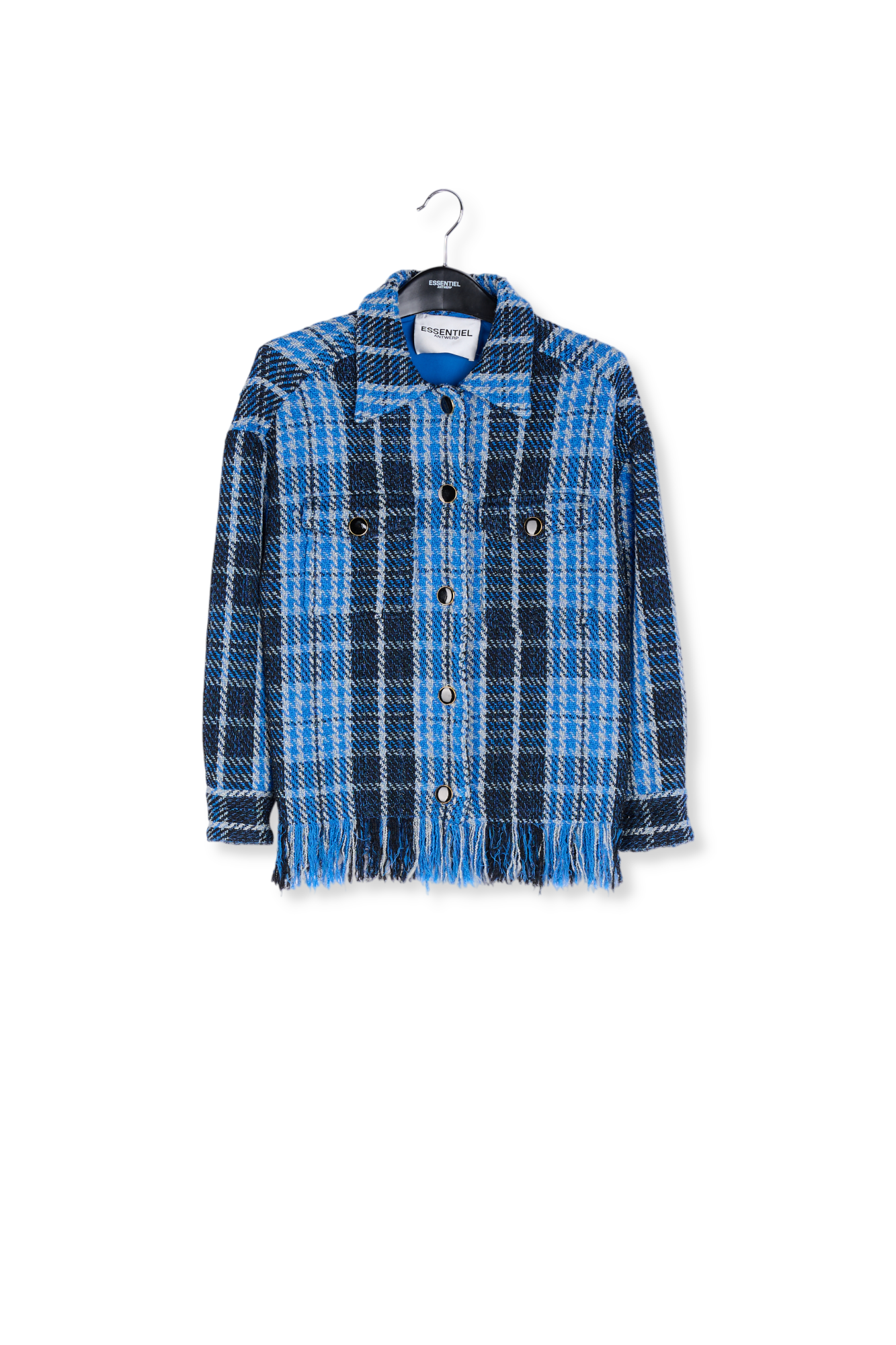Blue check jacket with fringed hem RE—SSENTIEL second-hand photo 1